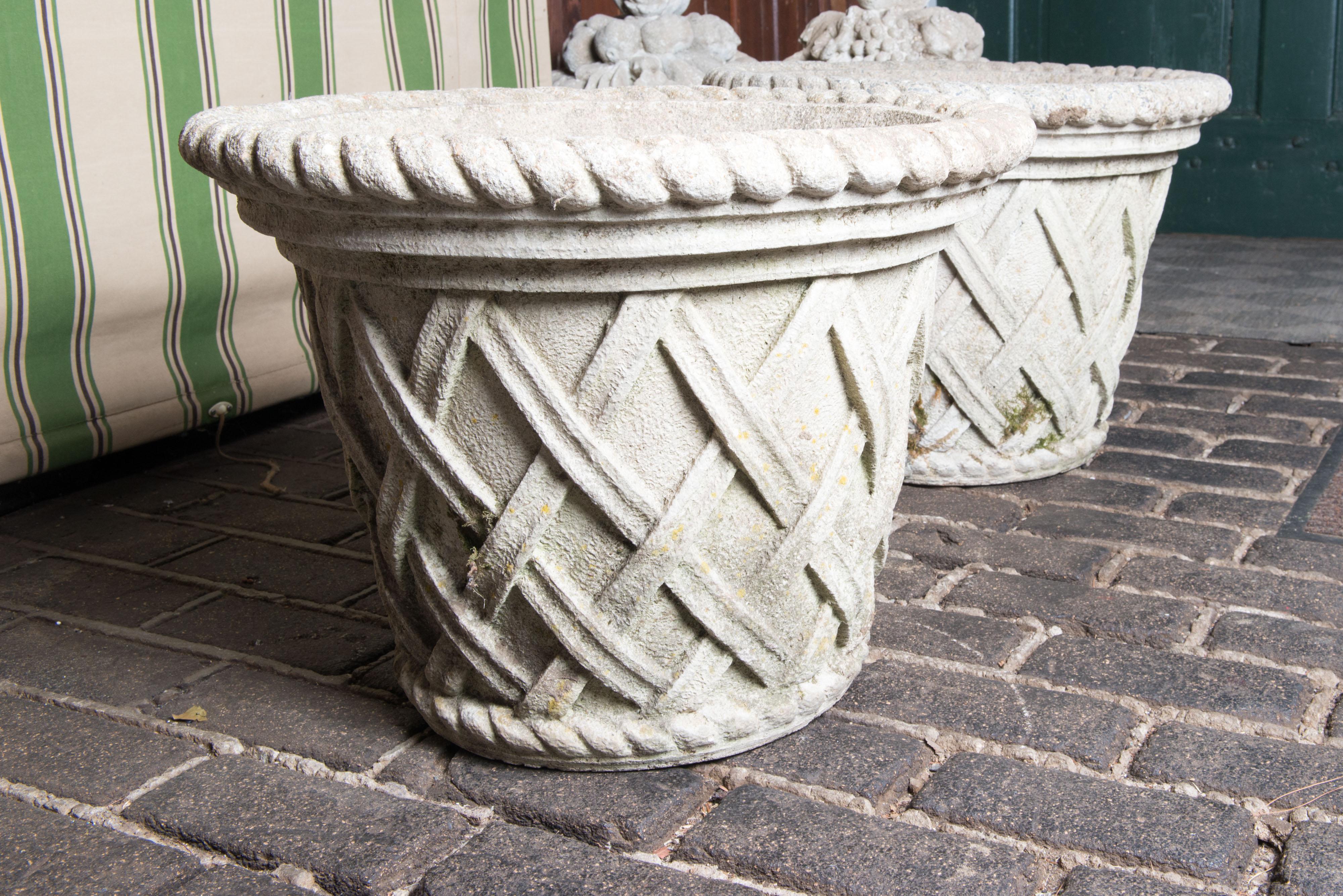 Pair of Lattice form Cast Stone Planters 1