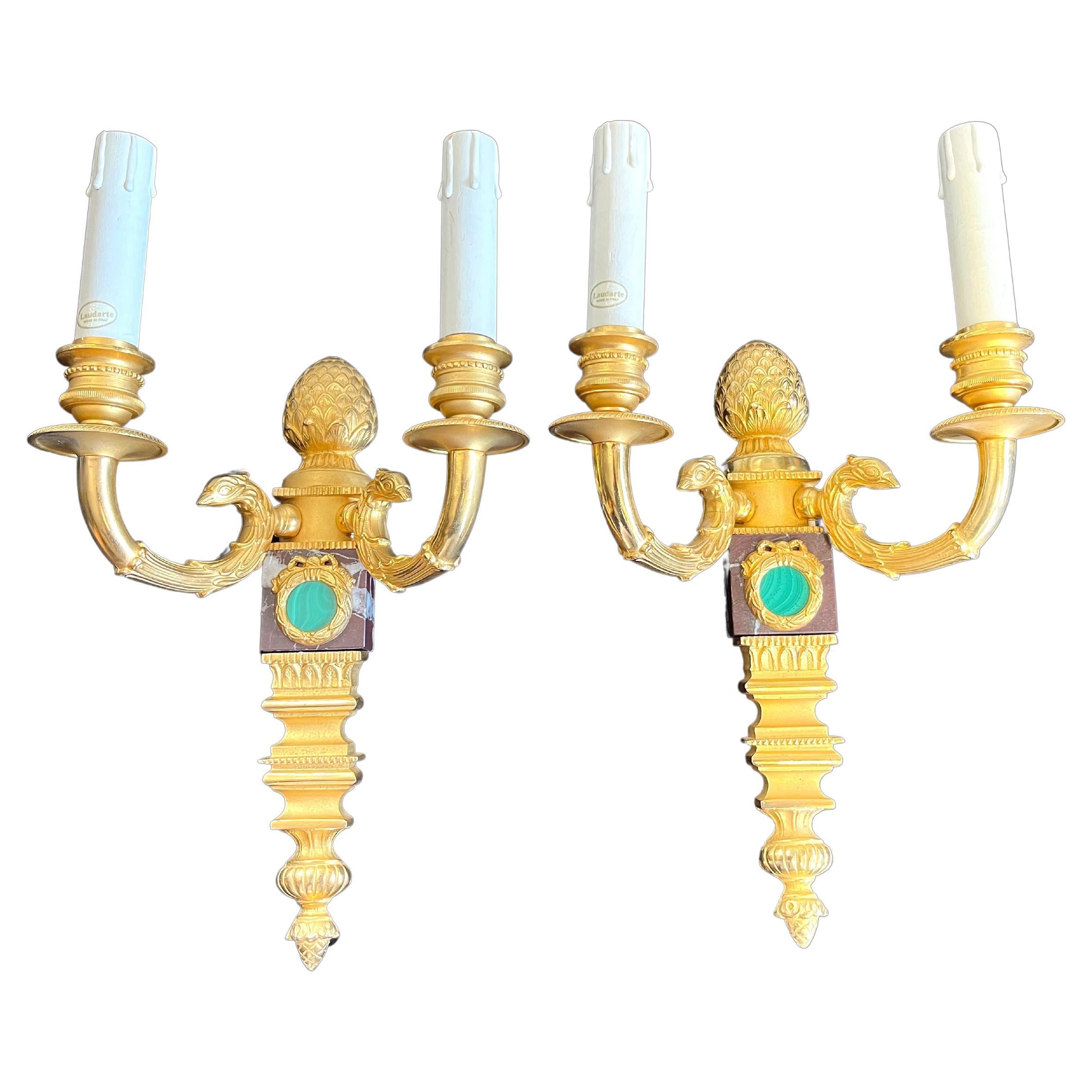 Pair of Laudarte Grifone Empire Style Wall Lights, Ancient Gold 24k