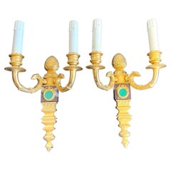 Pair of Laudarte Grifone Empire Style Wall Lights, Ancient Gold 24k