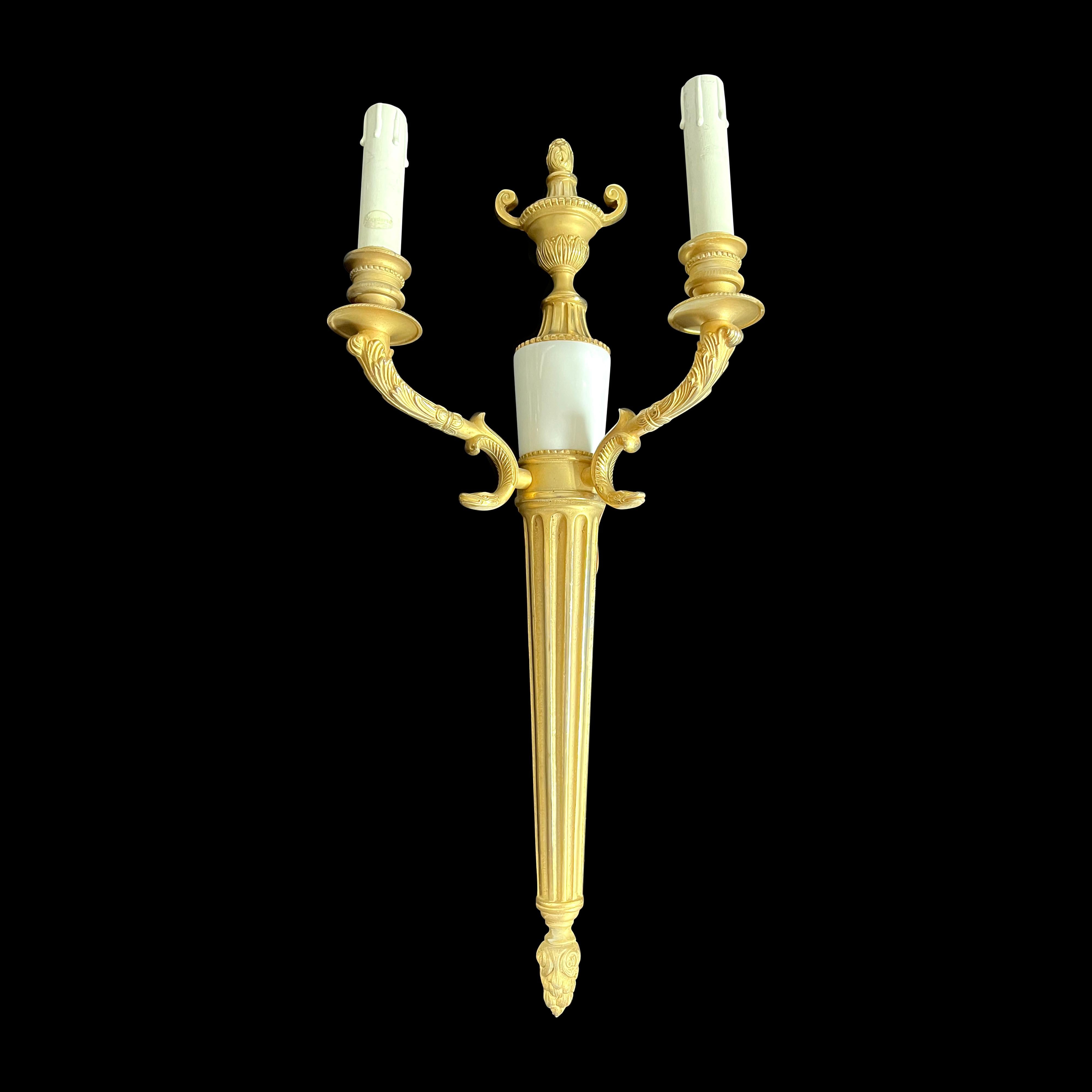 Plated Pair of Laudarte Tania Empire Style Wall Lights, Ancient Gold 24k For Sale