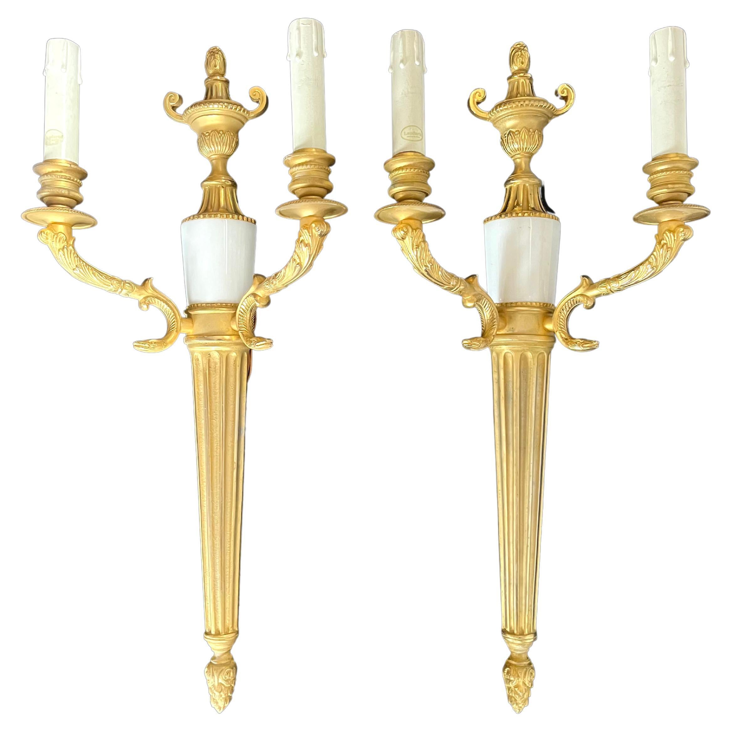 Pair of Laudarte Tania Empire Style Wall Lights, Ancient Gold 24k For Sale