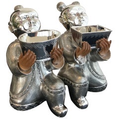 Rosior Pair of "Laughing Boys" in Sterling Silver and Wood