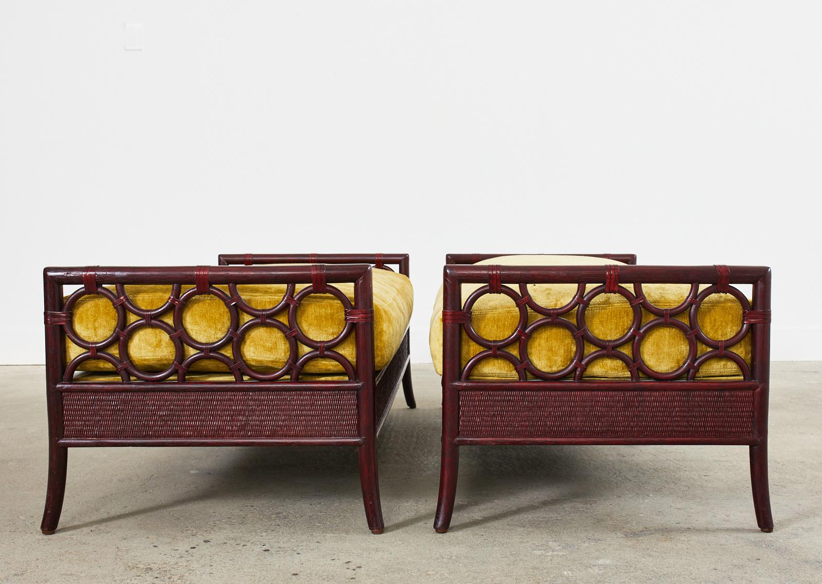 Pair of Laura Kirar for McGuire Rattan Raffia King Benches  For Sale 2