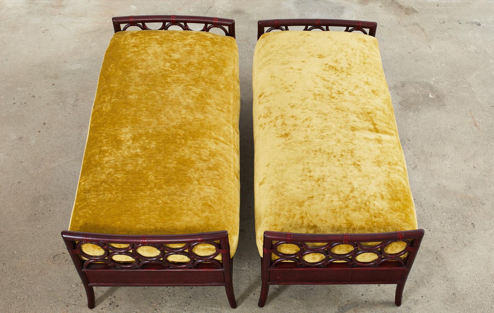 Pair of Laura Kirar for McGuire Rattan Raffia King Benches  For Sale 3