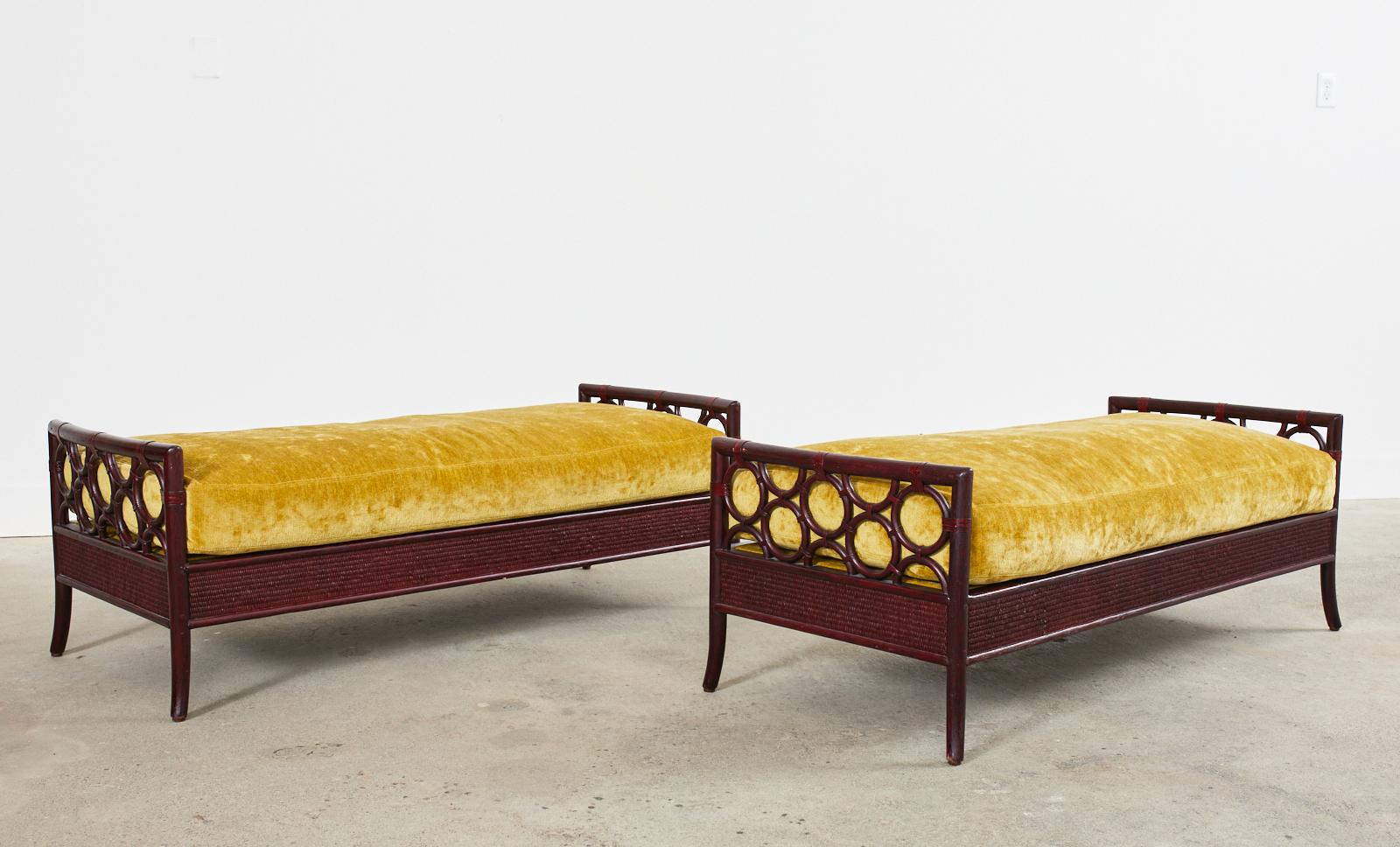 Organic Modern Pair of Laura Kirar for McGuire Rattan Raffia King Benches  For Sale