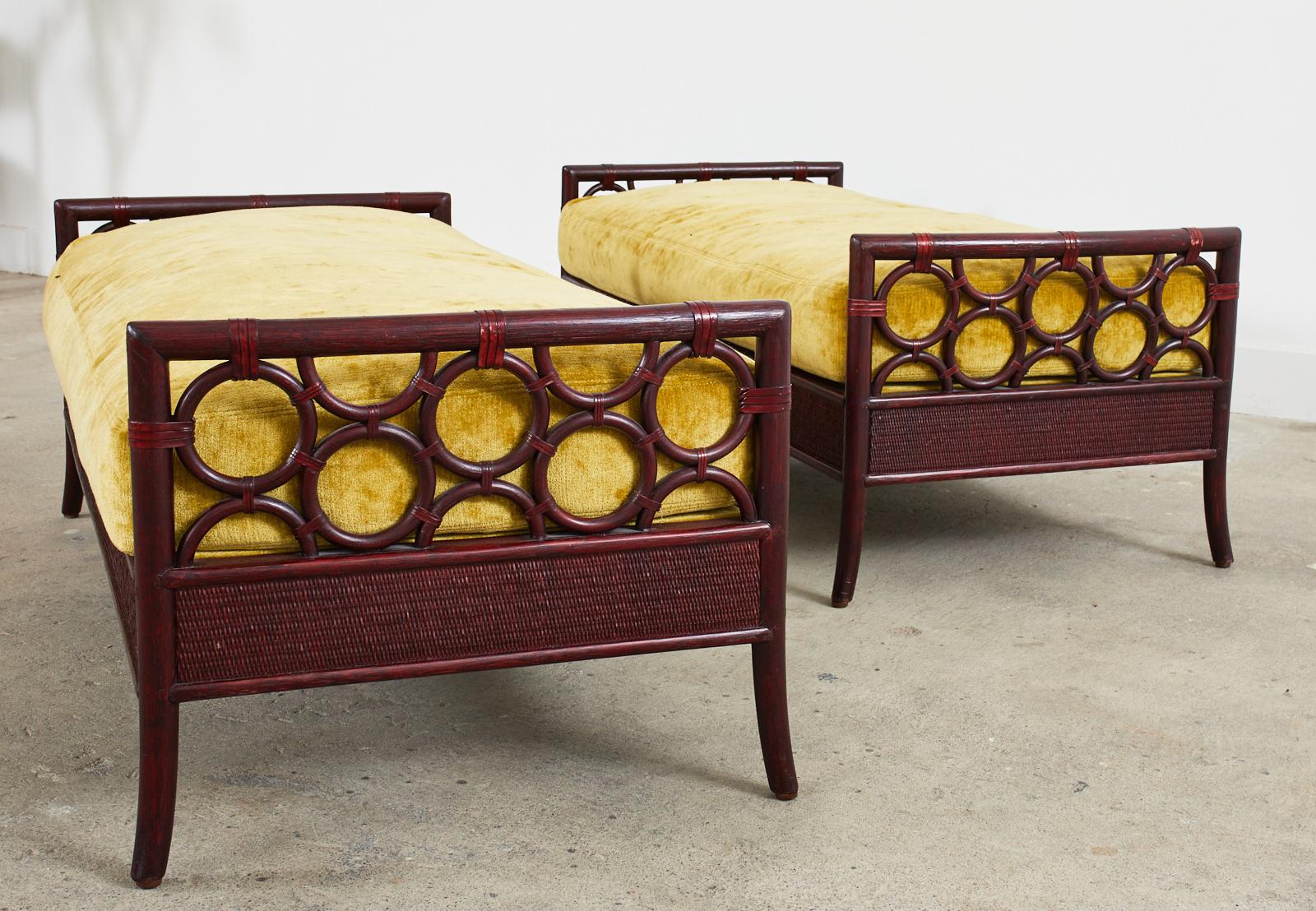 American Pair of Laura Kirar for McGuire Rattan Raffia King Benches  For Sale