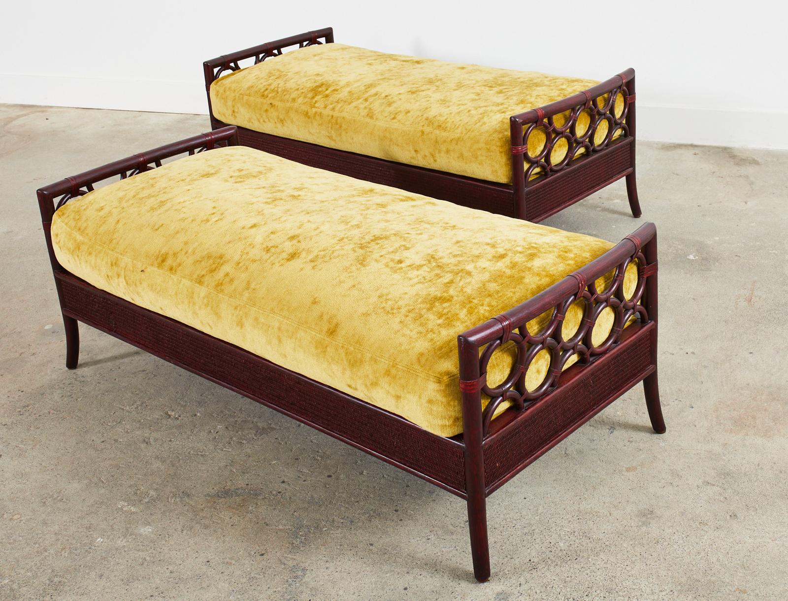 Pair of Laura Kirar for McGuire Rattan Raffia King Benches  In Good Condition For Sale In Rio Vista, CA
