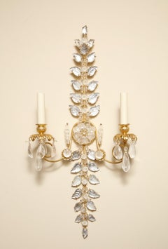Pair of Laurel Branch Rock Crystal Sconces