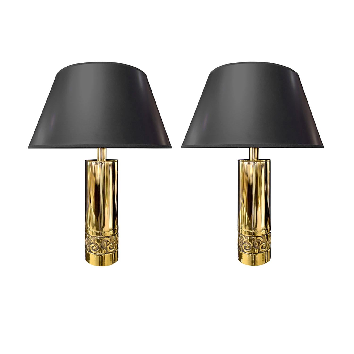 Pair of Laurel Brass Table Lamps with Impressed Medallions 1960s 'Signed'
