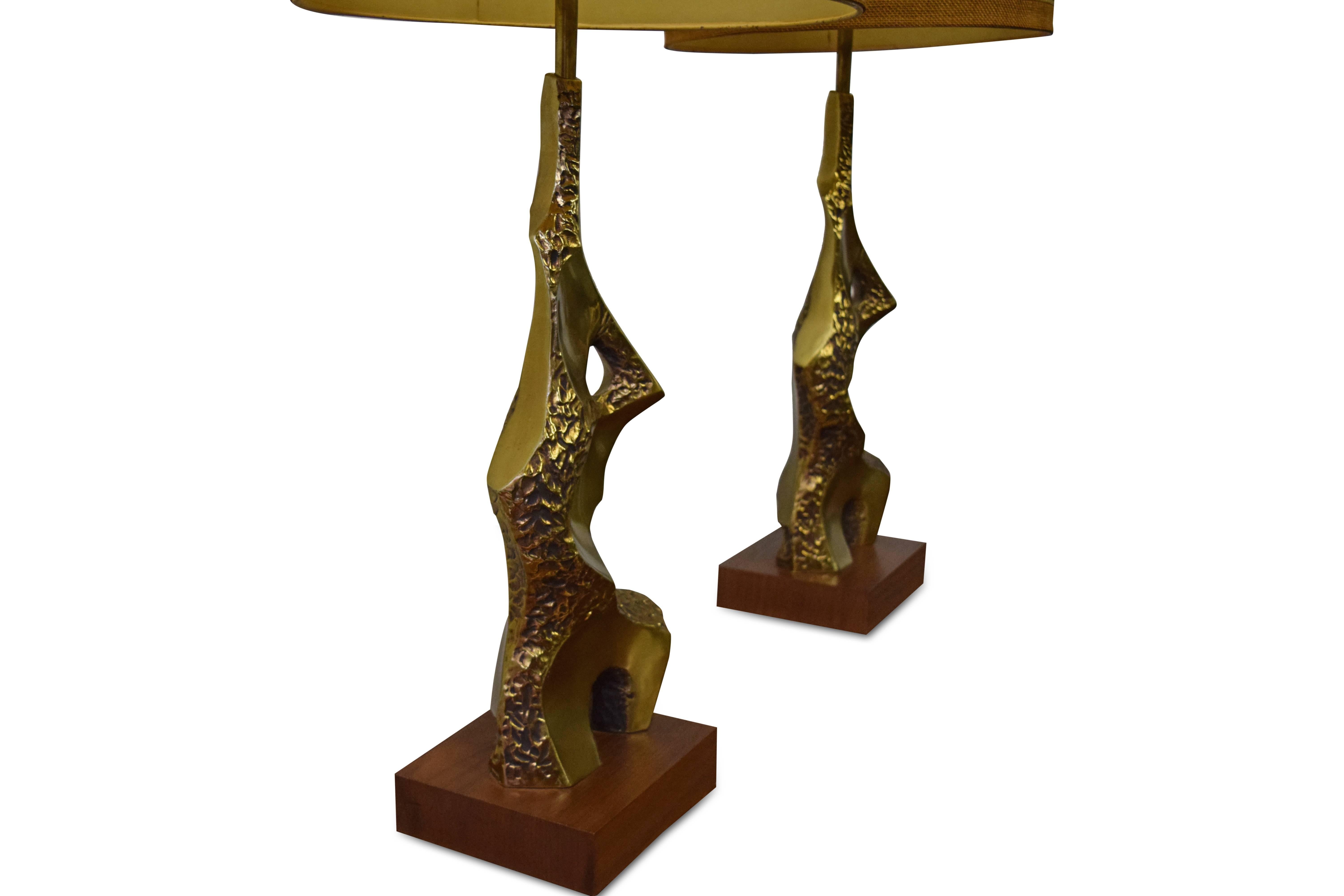 20th Century Pair of Laurel Brutalist Brass Table Lamps