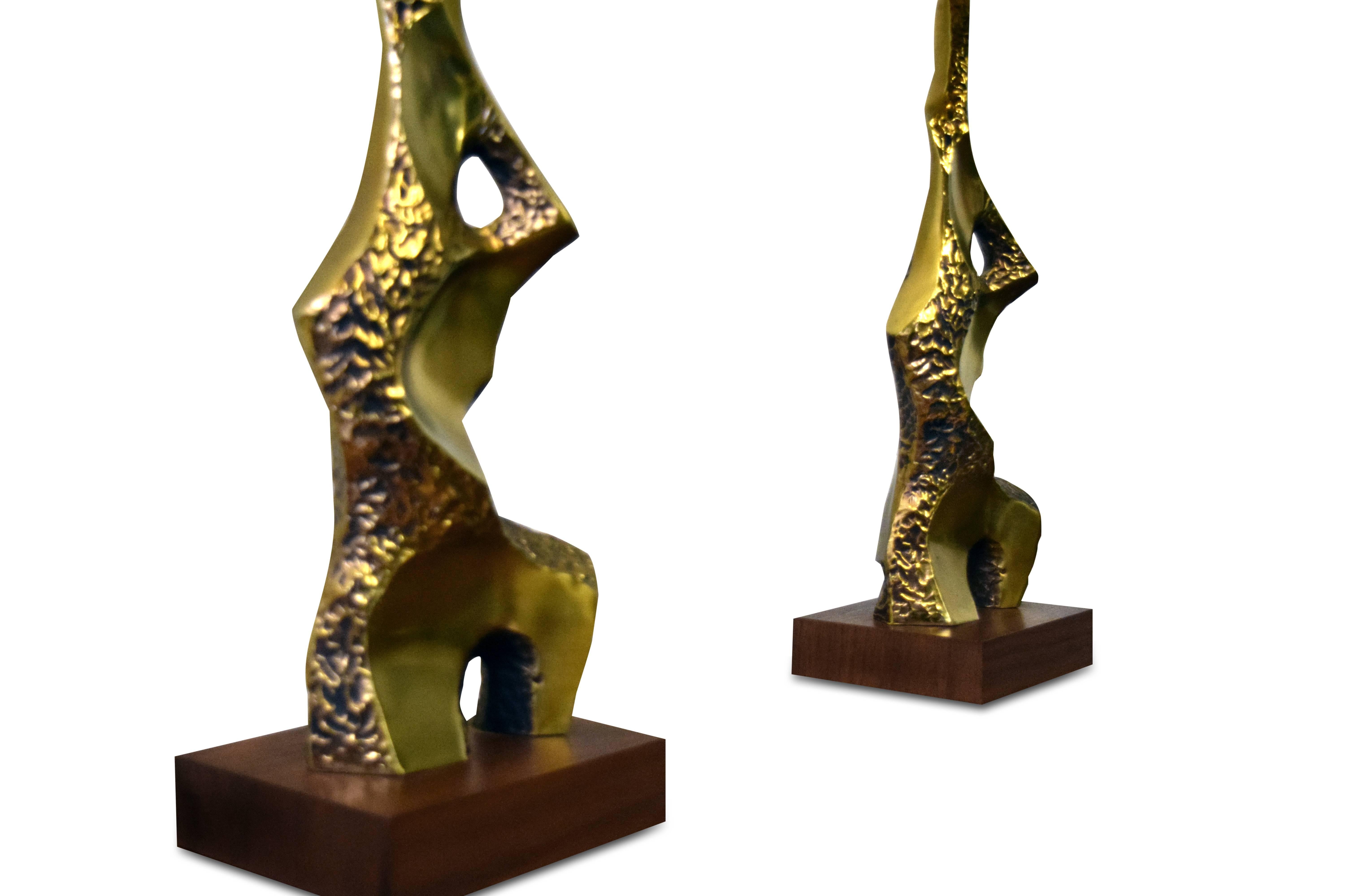 Pair of Laurel Brutalist Brass Table Lamps 1