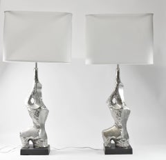 Pair of Laurel Chrome Vintage Table Lamps Brutalist Abstract by Richard Barr