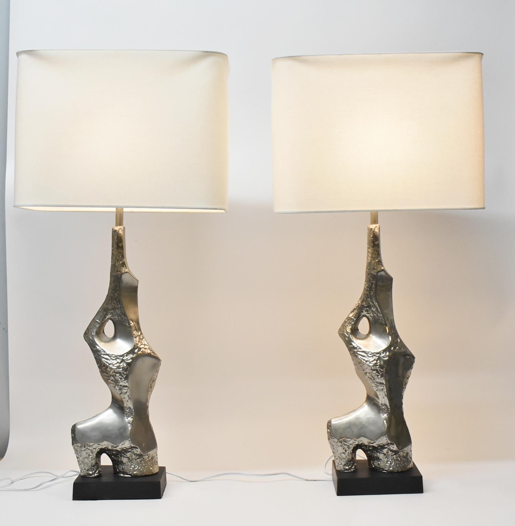 American Pair of Laurel Chrome Vintage Table Lamps Brutalist Abstract by Richard Barr