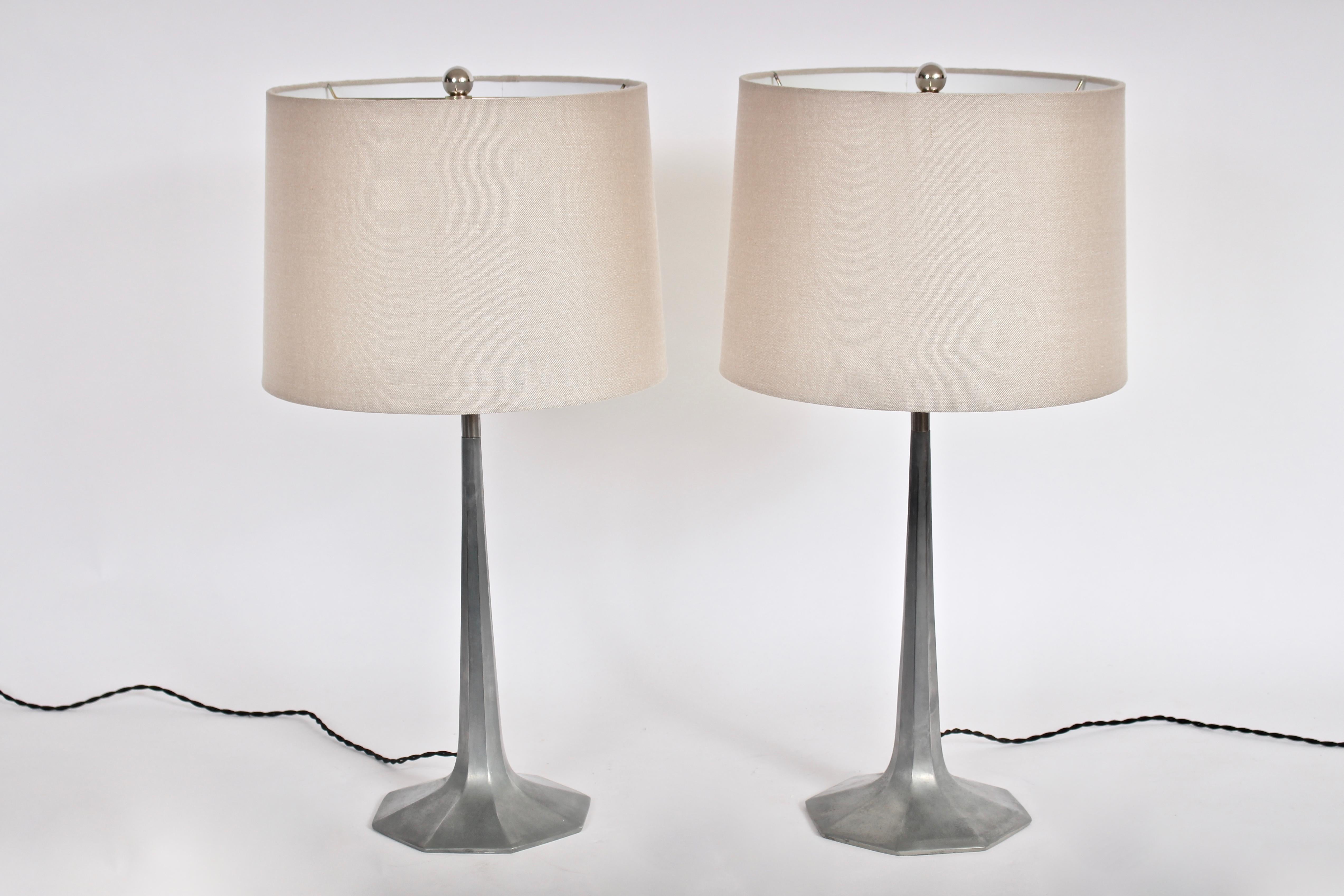 Pair of Laurel Lamp Co. Grey Burnished Aluminum Octagonal Woodland Bedside Lamps 6