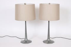 Pair of Laurel Lamp Co. Grey Burnished Aluminum Octagonal Woodland Bedside Lamps