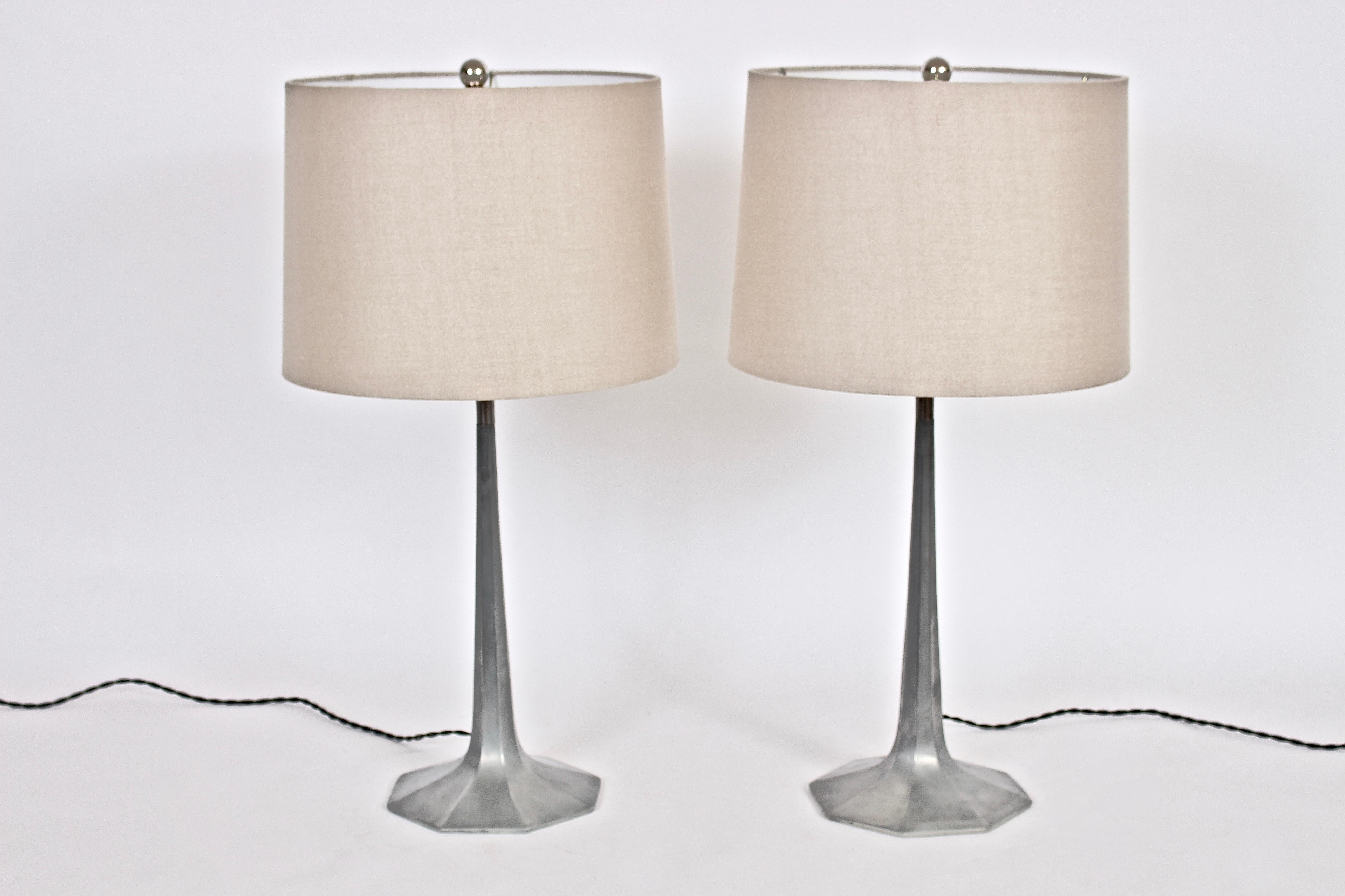 Pair of Laurel Lamp Co. Grey Burnished Aluminum Octagonal Woodland Bedside Lamps 1
