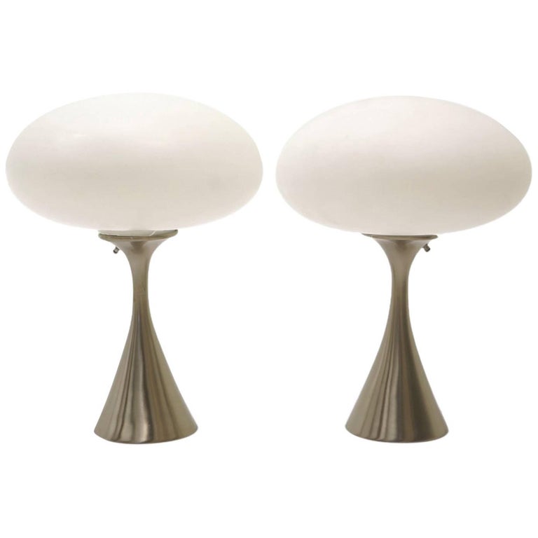 Pair of Laurel Table Lamps Saucer/Oval Glass Shades, Satin ...
