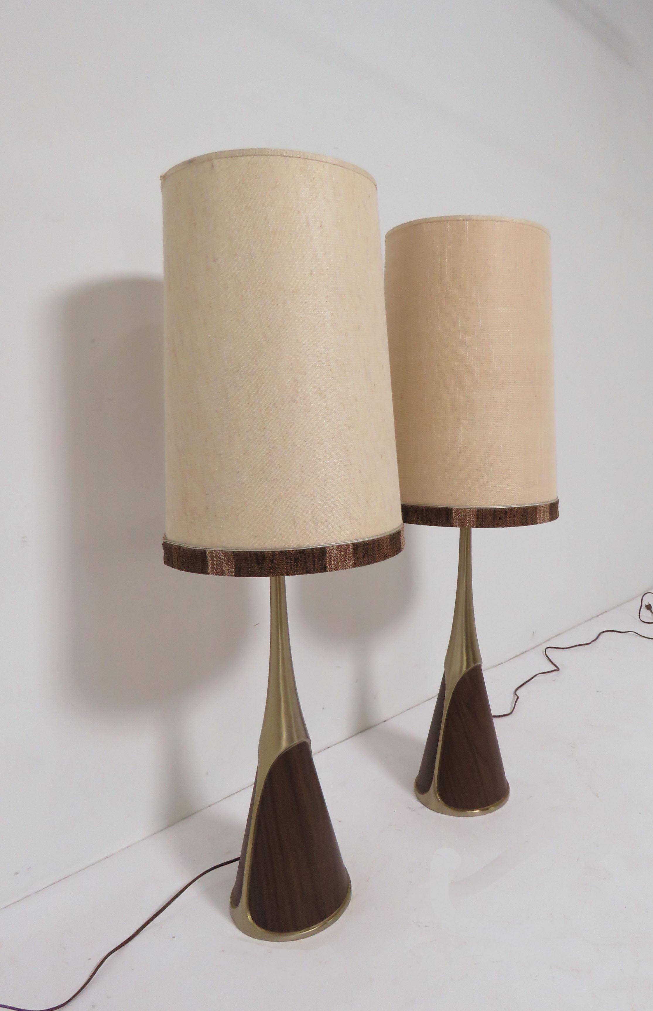 Mid-Century Modern Pair of Laurel Table Lamps with Teak Panels, circa 1960s