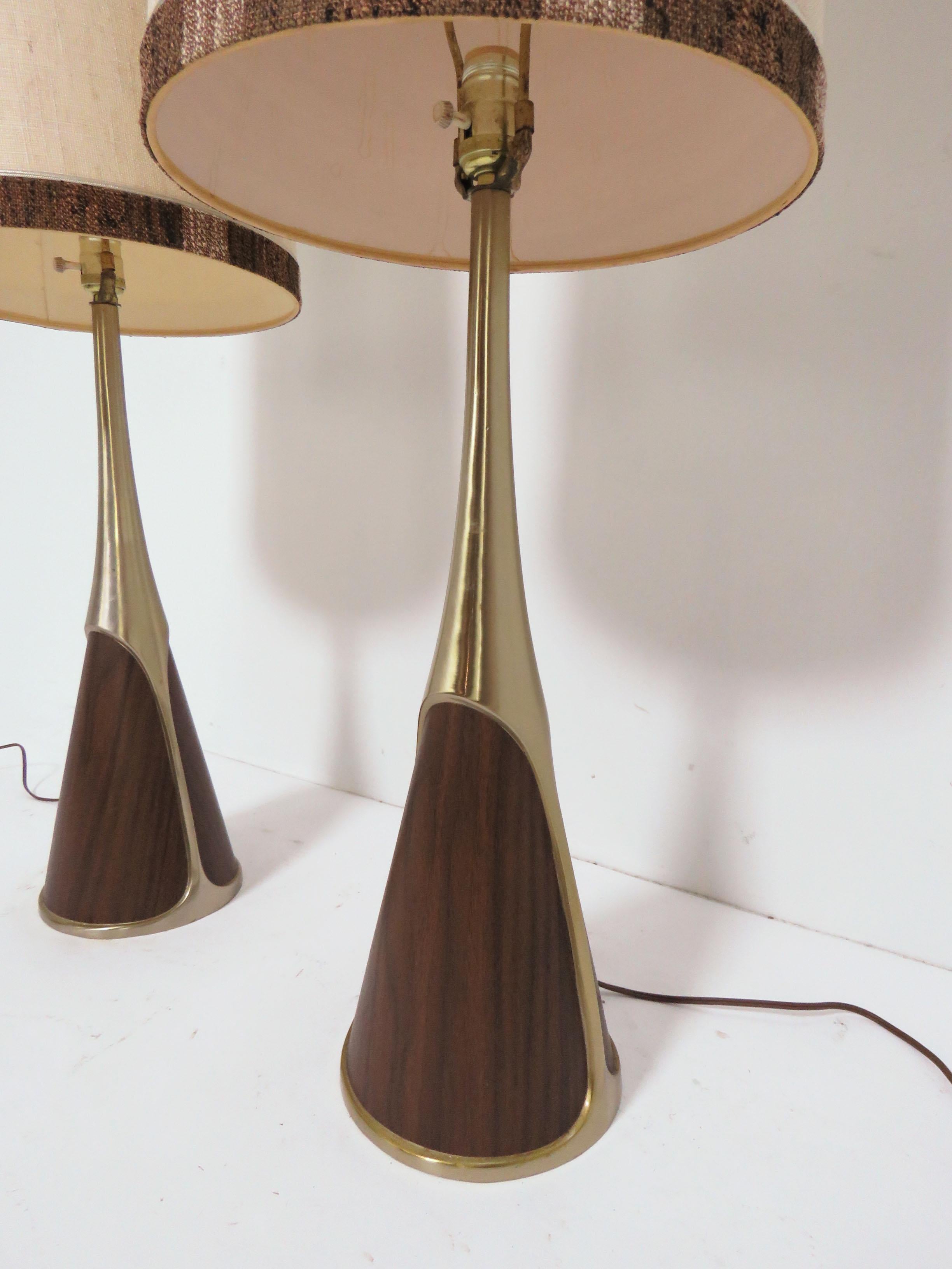 American Pair of Laurel Table Lamps with Teak Panels, circa 1960s