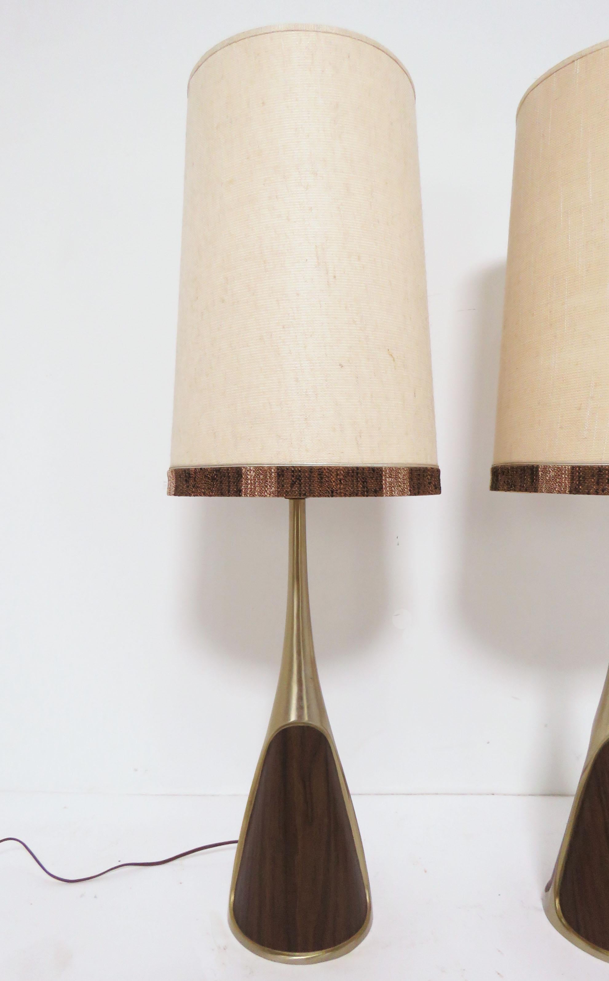 Mid-20th Century Pair of Laurel Table Lamps with Teak Panels, circa 1960s