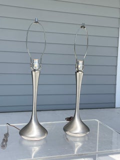Pair of Laurel Teardrop Tulip Brushed Metal Table Lamps