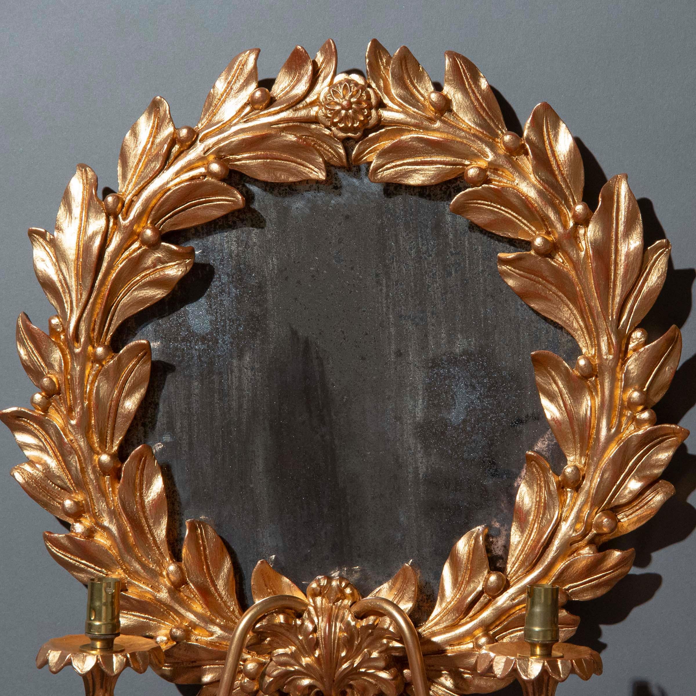 Gesso Pair of Laurel Wreath Wall Lights Hollywood Regency Style