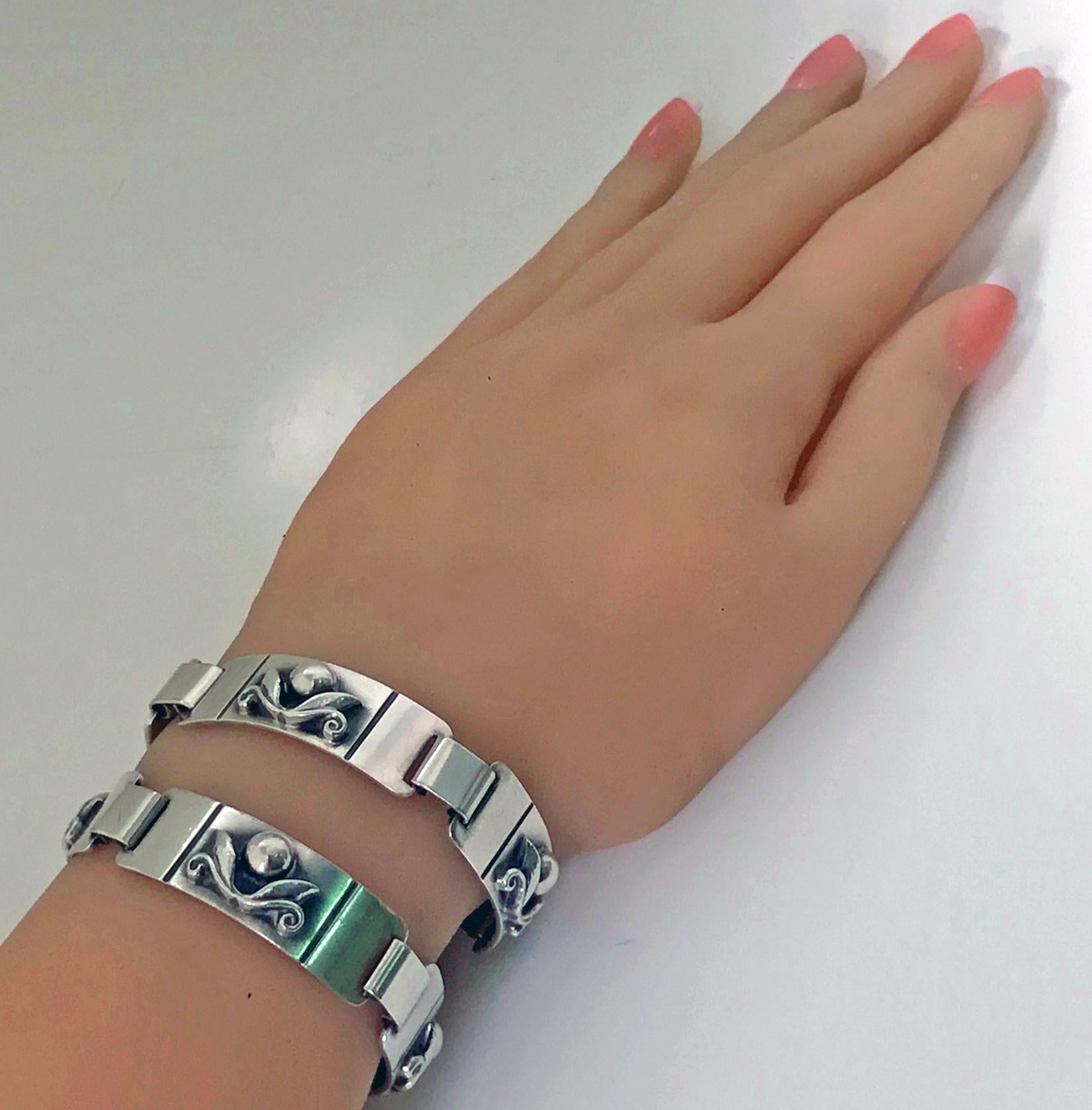 Women's or Men's Pair of  Laurence Foss Sterling Bracelets, 1940s