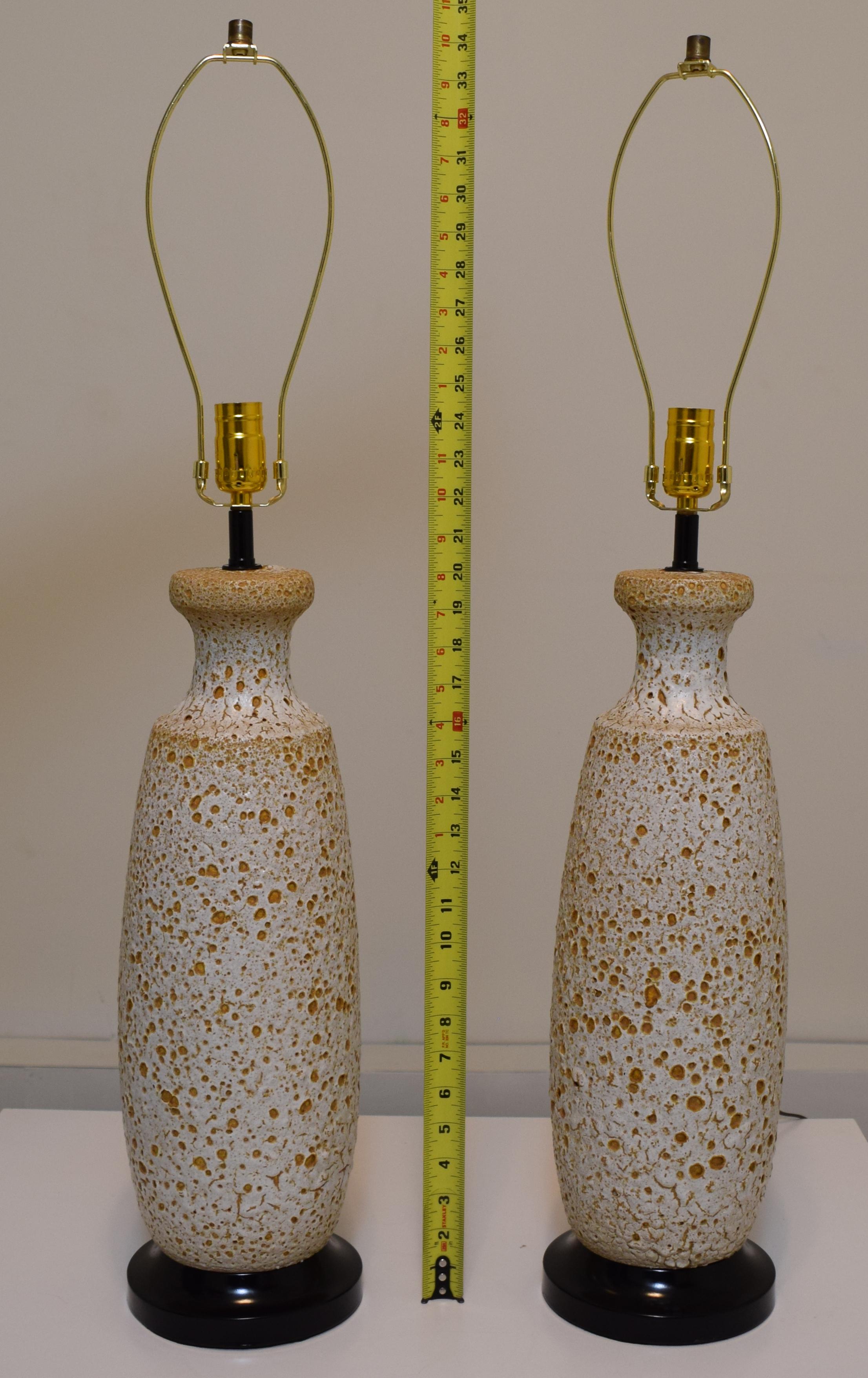 Italian Pair of Lava Glazed Mid century Table Lamps