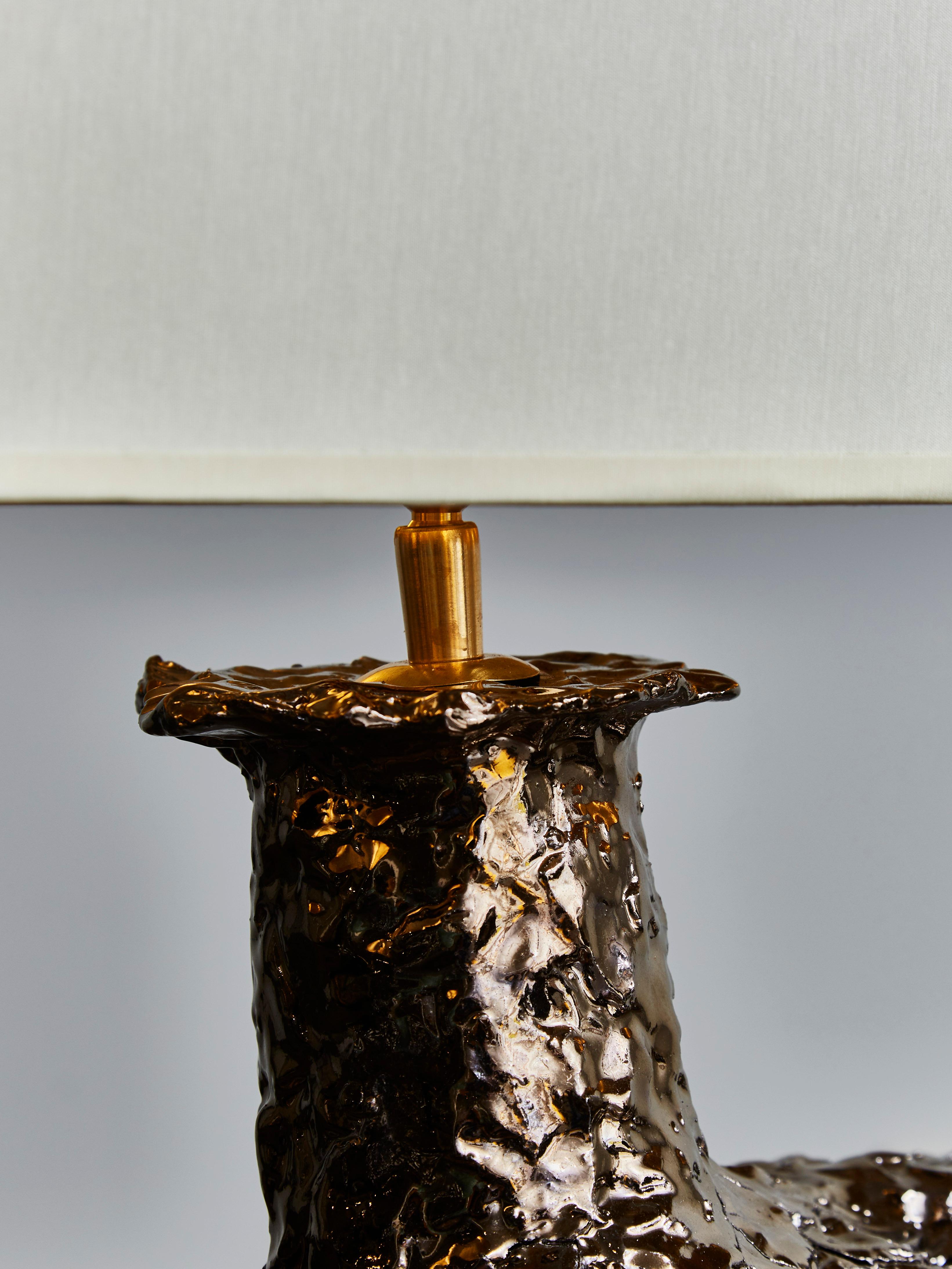 Pair of Lava Stone and Ceramic Table Lamps by Leo Nataf In New Condition In Saint-Ouen, IDF