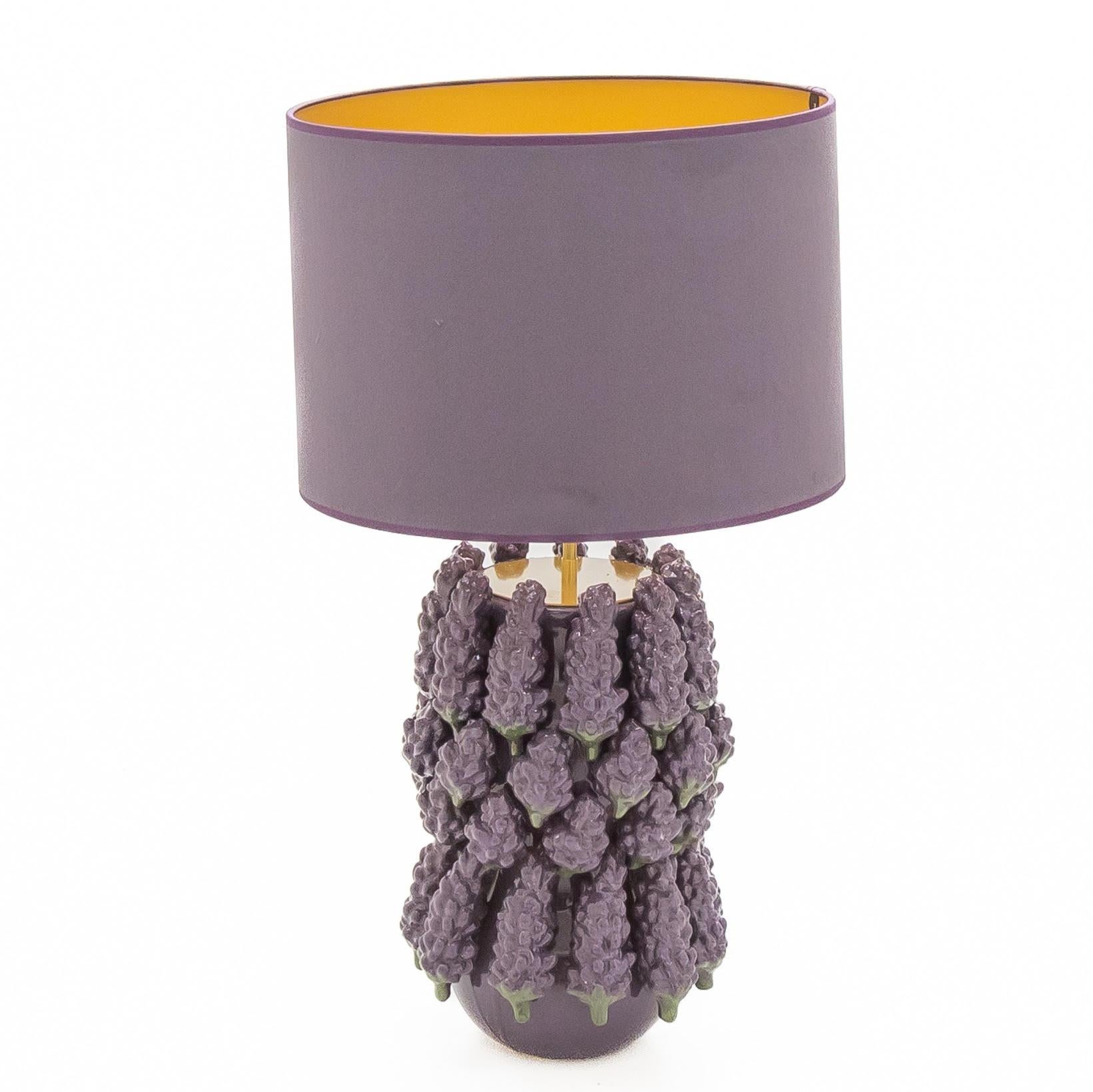 Pair of Lavender Ceramic Table Lamps
Original pair of ceramic table lamps in the shape of lavender, handmade. Matching purple velvet shade included.
Dimensions - H: 71 cm, d: 35 cm
Production time 1-3 weeks