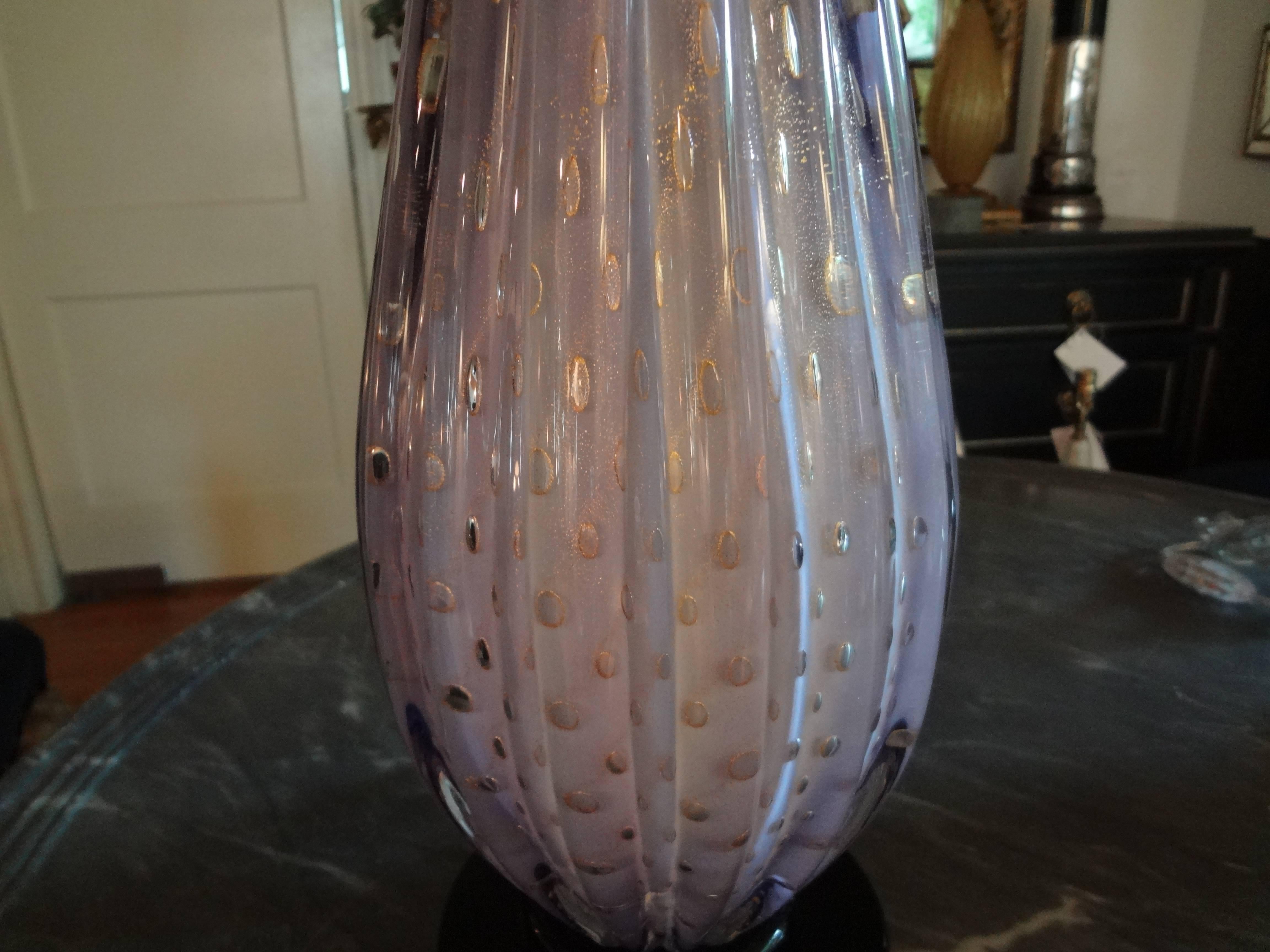 Hollywood Regency Pair of Lavender Murano Glass Lamps