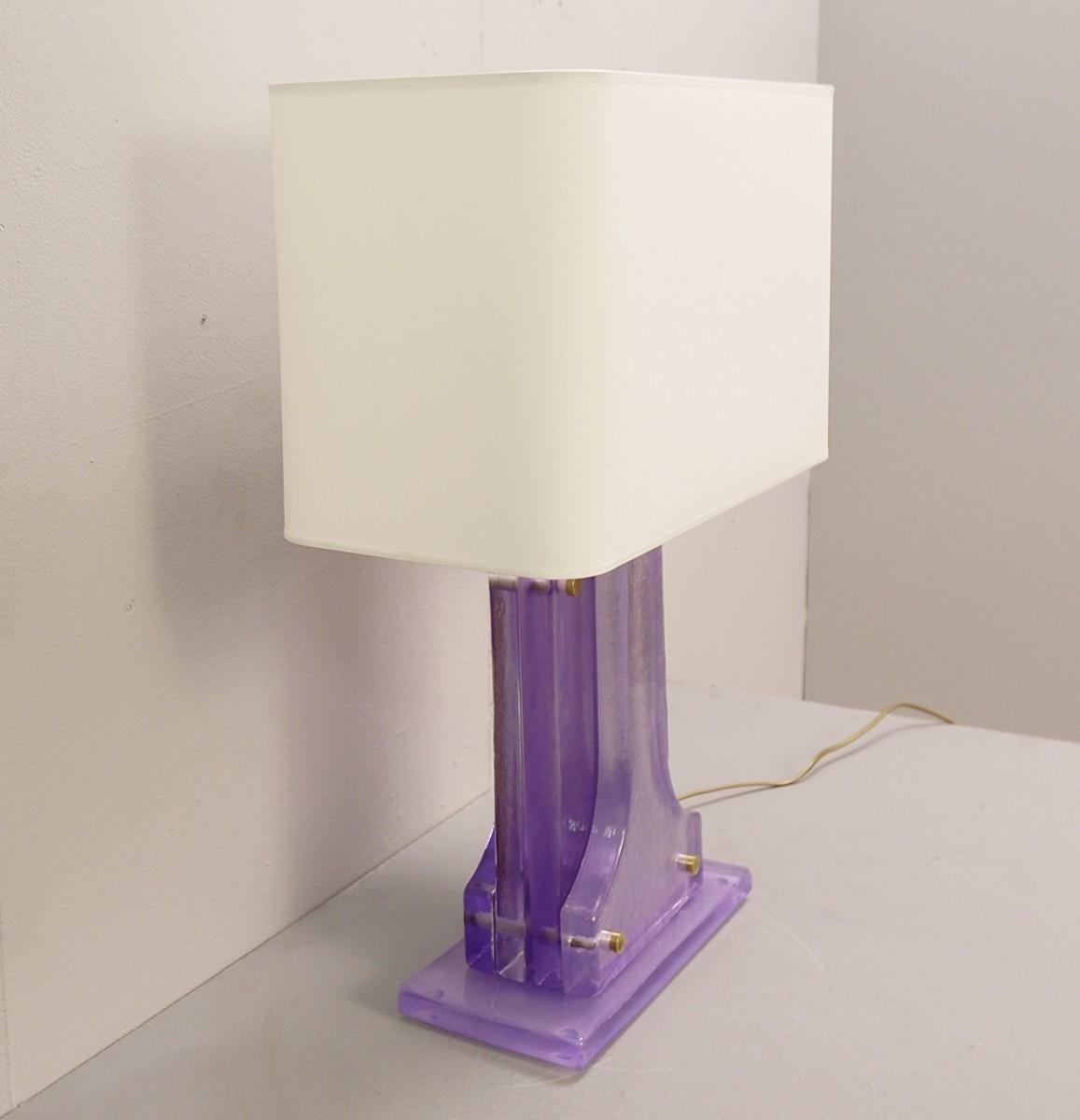 Modern Pair of Lavender Murano Glass Table Lamps For Sale