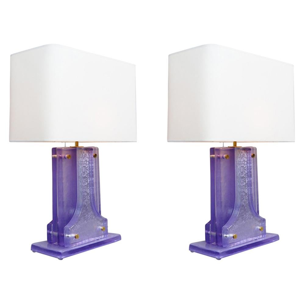 Pair of Lavender Murano Glass Table Lamps