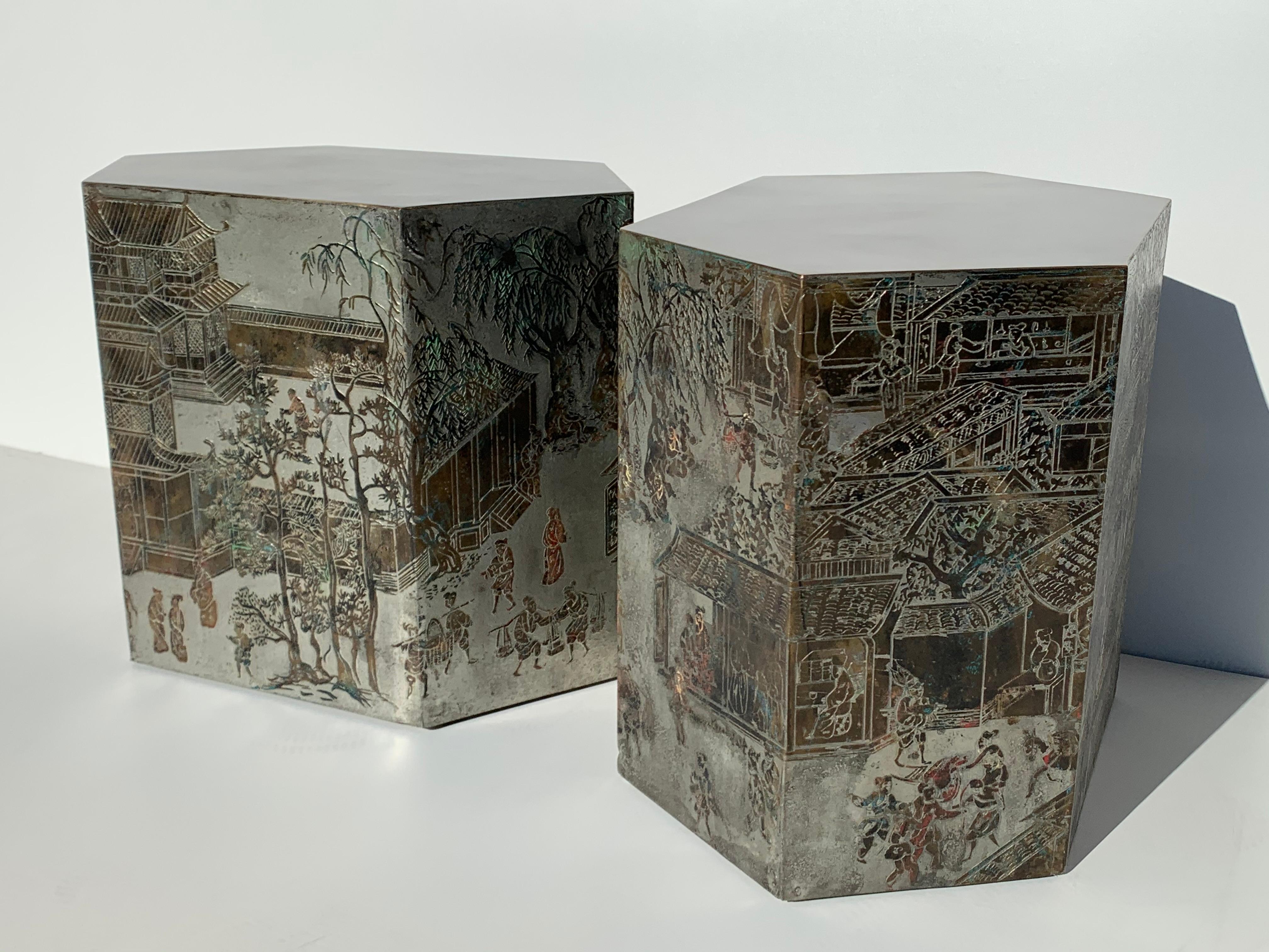 Etched Pair of LaVerne Chan End Tables