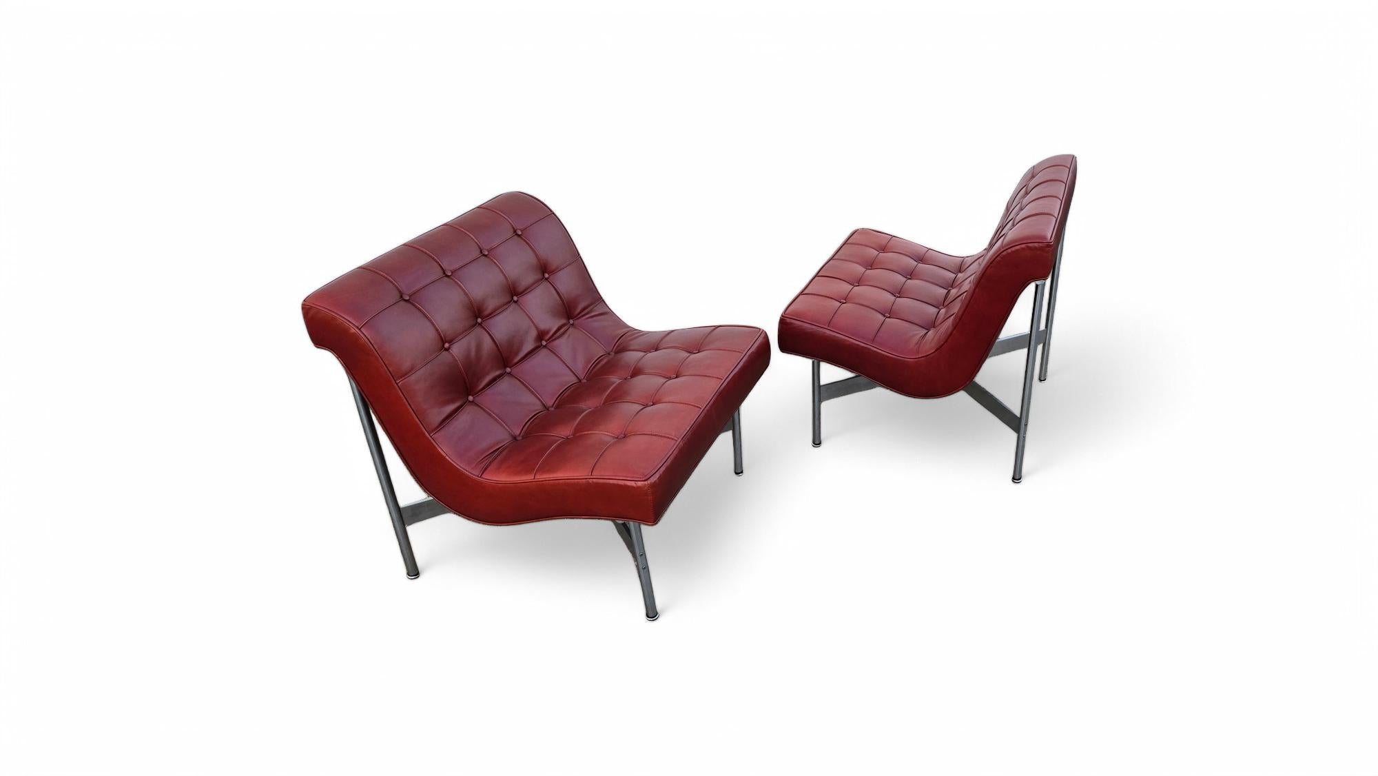 Pair of Laverne Leather Lounge Chairs For Sale 5