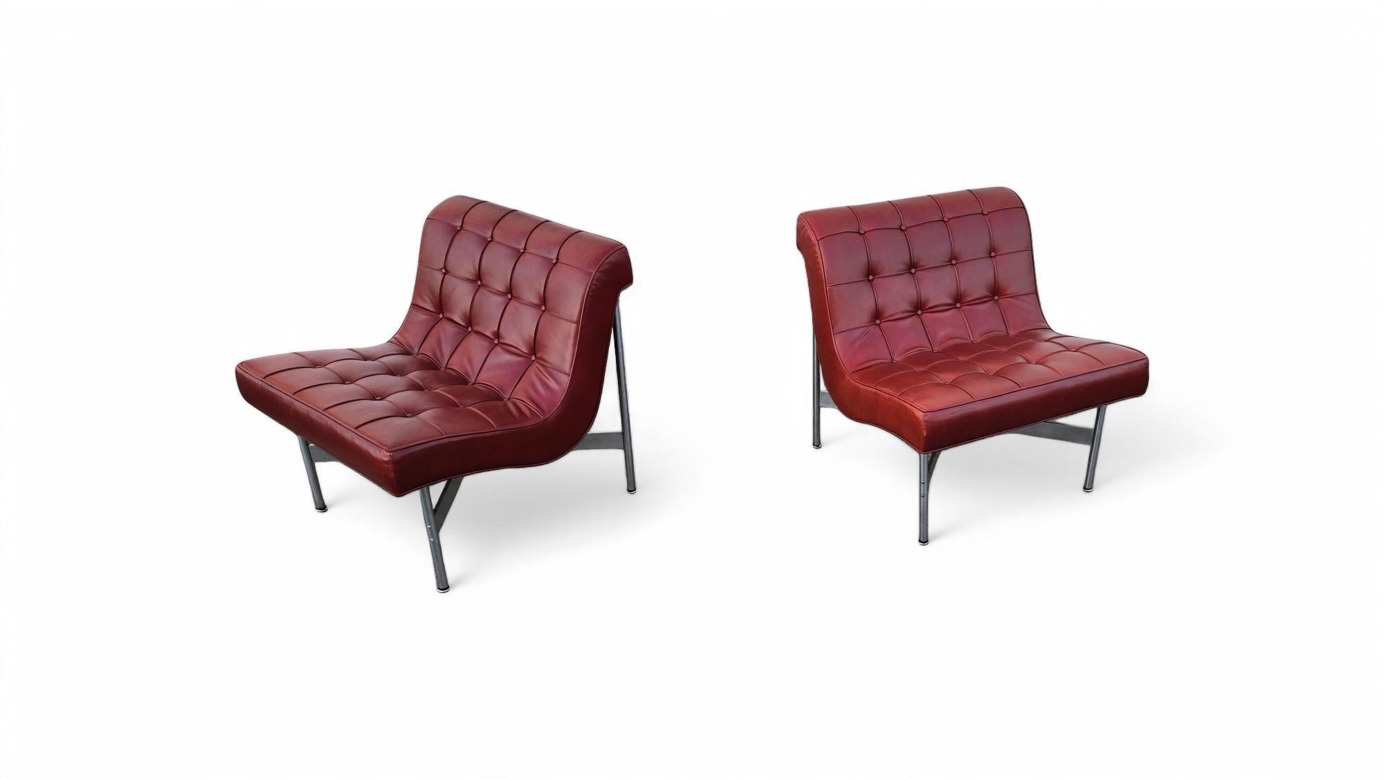 Pair of Laverne Leather Lounge Chairs For Sale 12