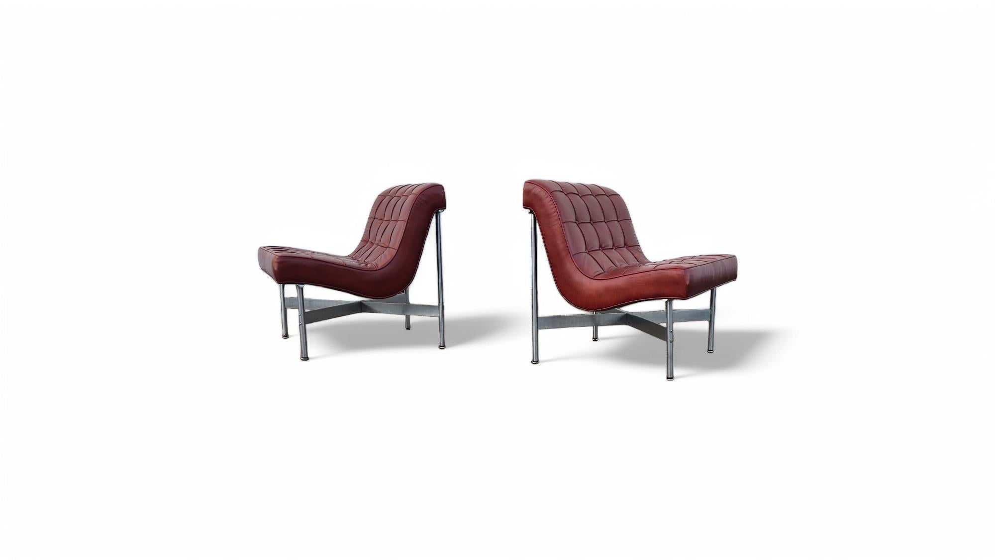 Pair of Laverne Leather Lounge Chairs 
