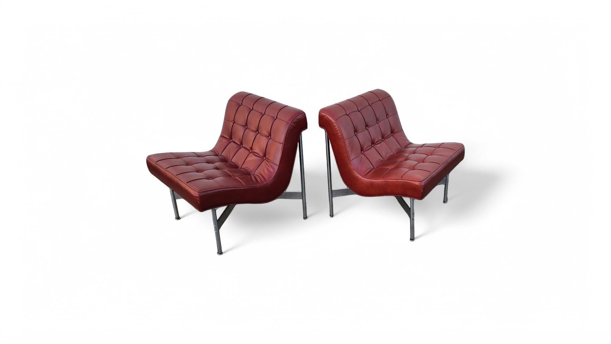 Mid-Century Modern Pair of Laverne Leather Lounge Chairs For Sale