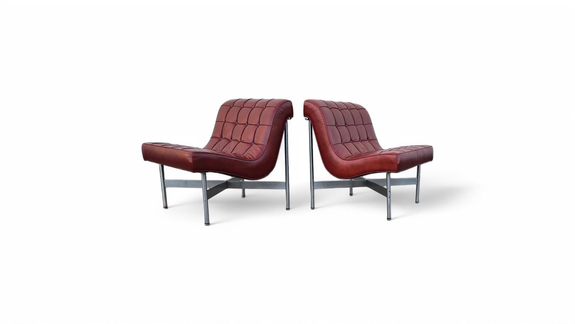 American Pair of Laverne Leather Lounge Chairs For Sale