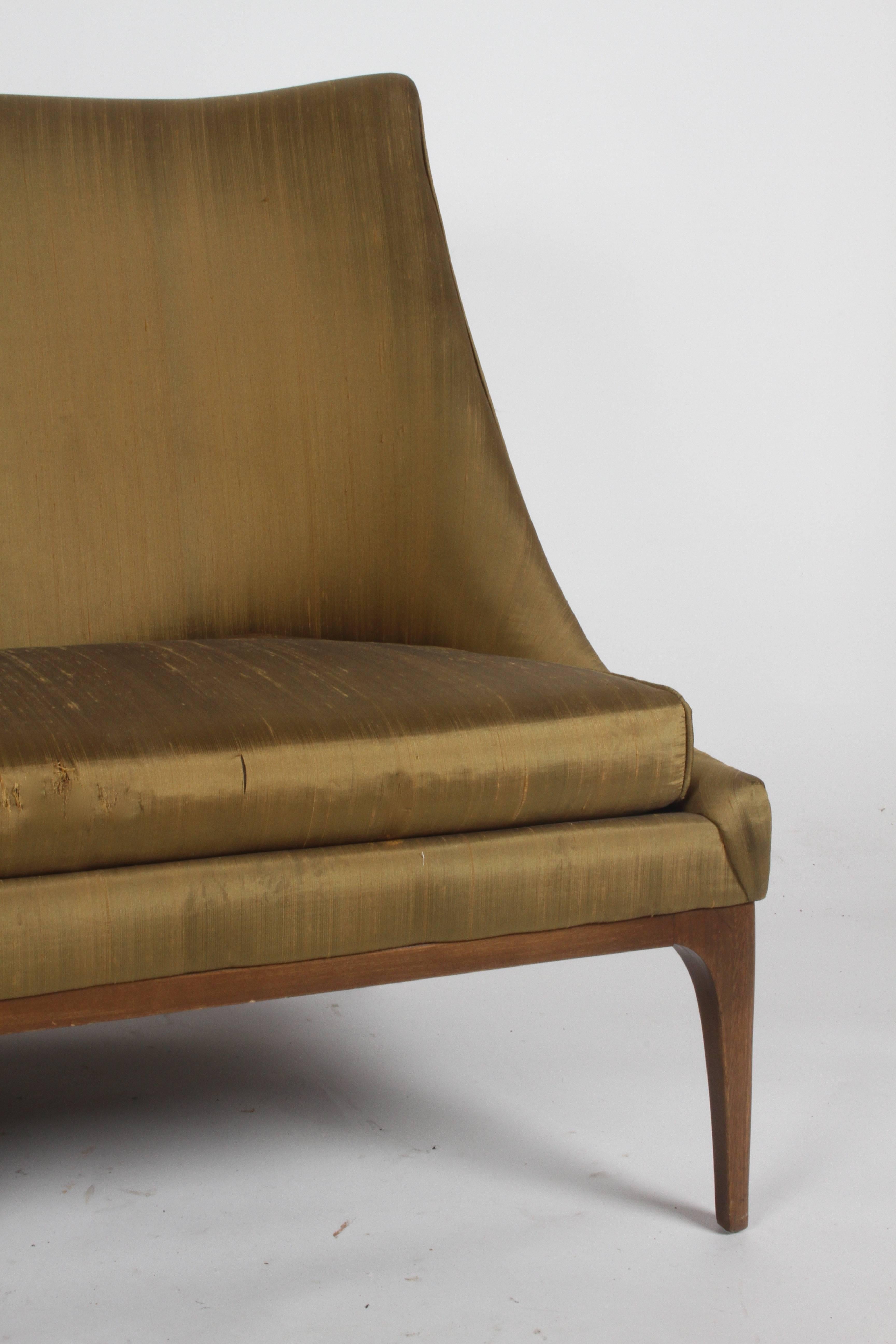 Pair of Lawrence Peabody for Richardson Nemschoff loveseats, settees or sofas in original silk upholstery. Upholstery and foam are in need up updating. Rare to find a matching pair. Measure: Seat 16.5