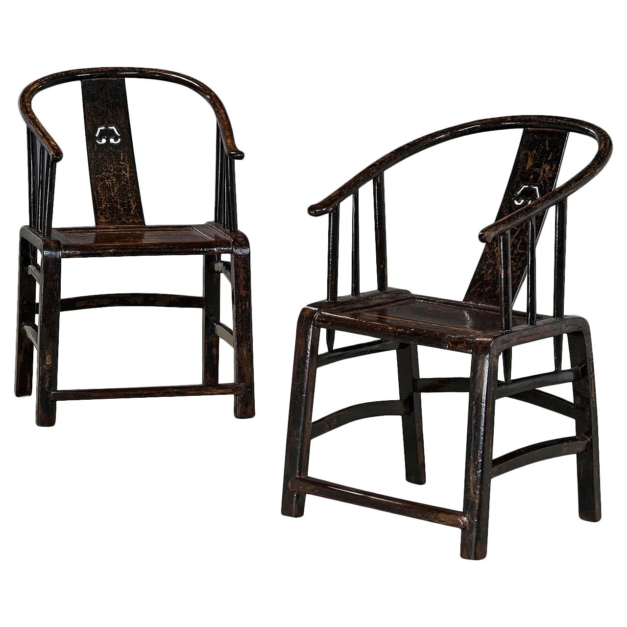 Pair of antique "Lazy Chairs" in Original Beautiful Black Lacquer