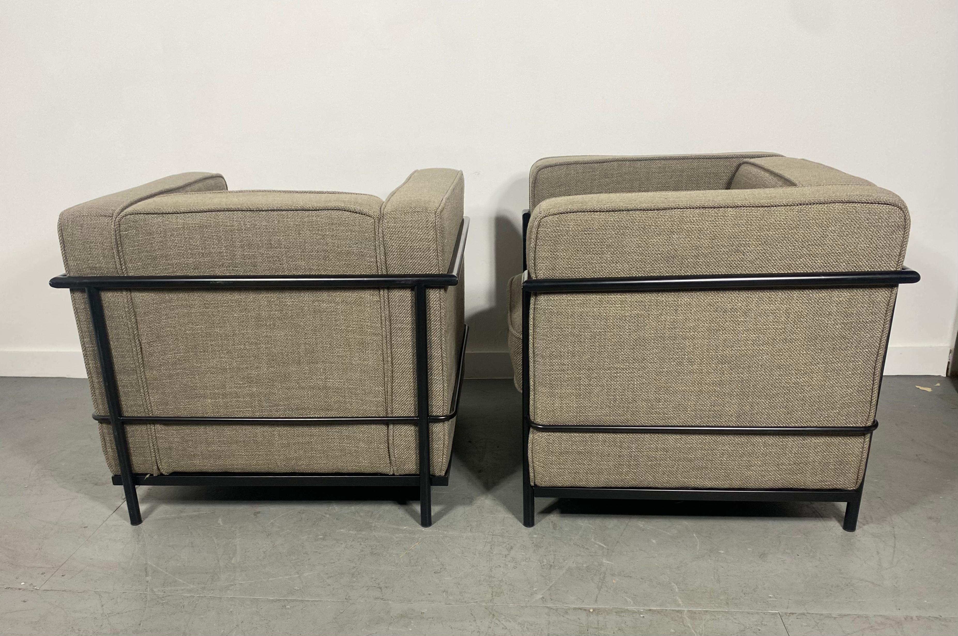 Unknown Pair of LC 2 Le Corbusier Style Armchairs Contemporary Black Frames
