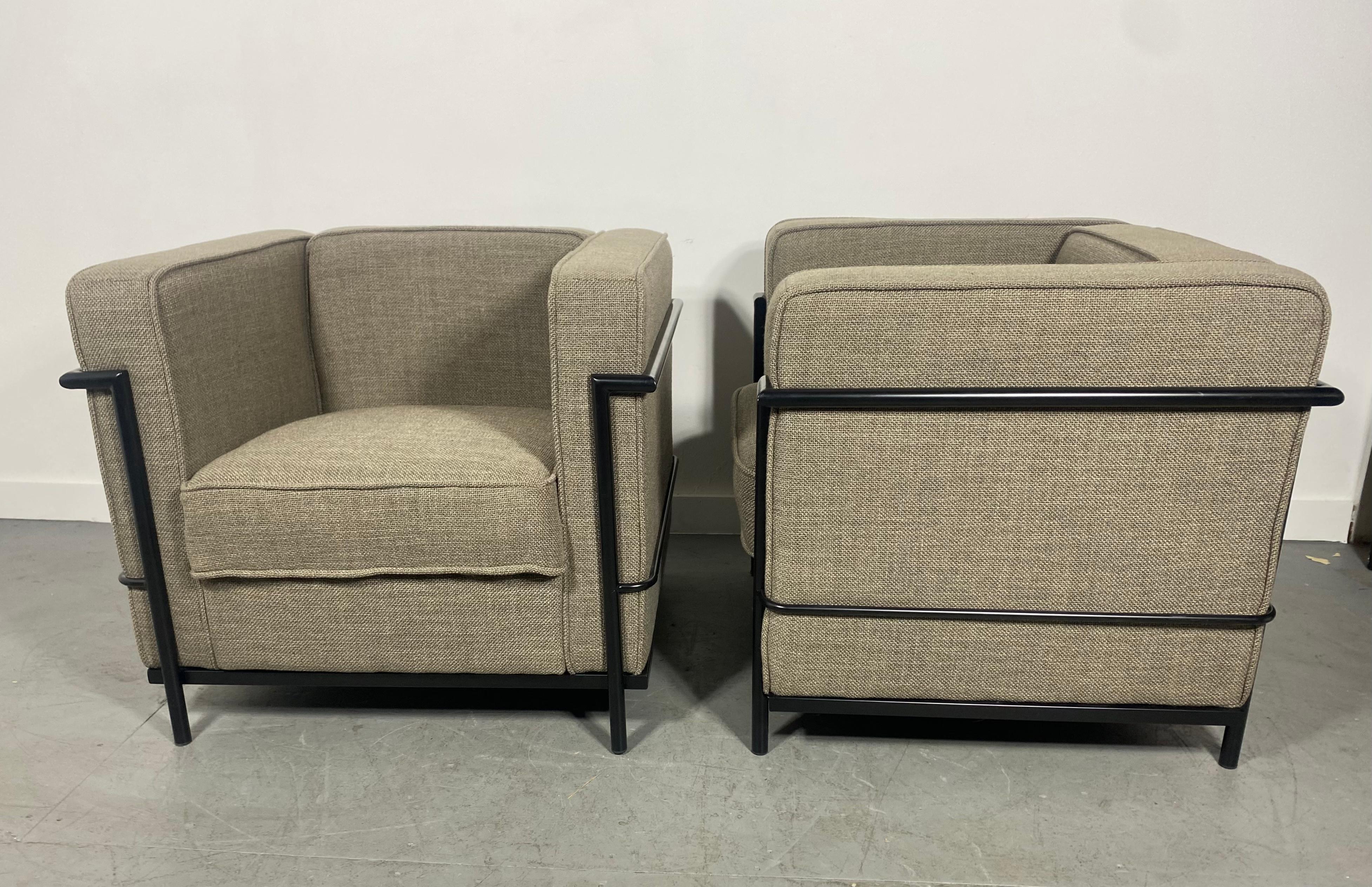 Pair of LC 2 Le Corbusier Style Armchairs Contemporary Black Frames In Good Condition For Sale In Buffalo, NY