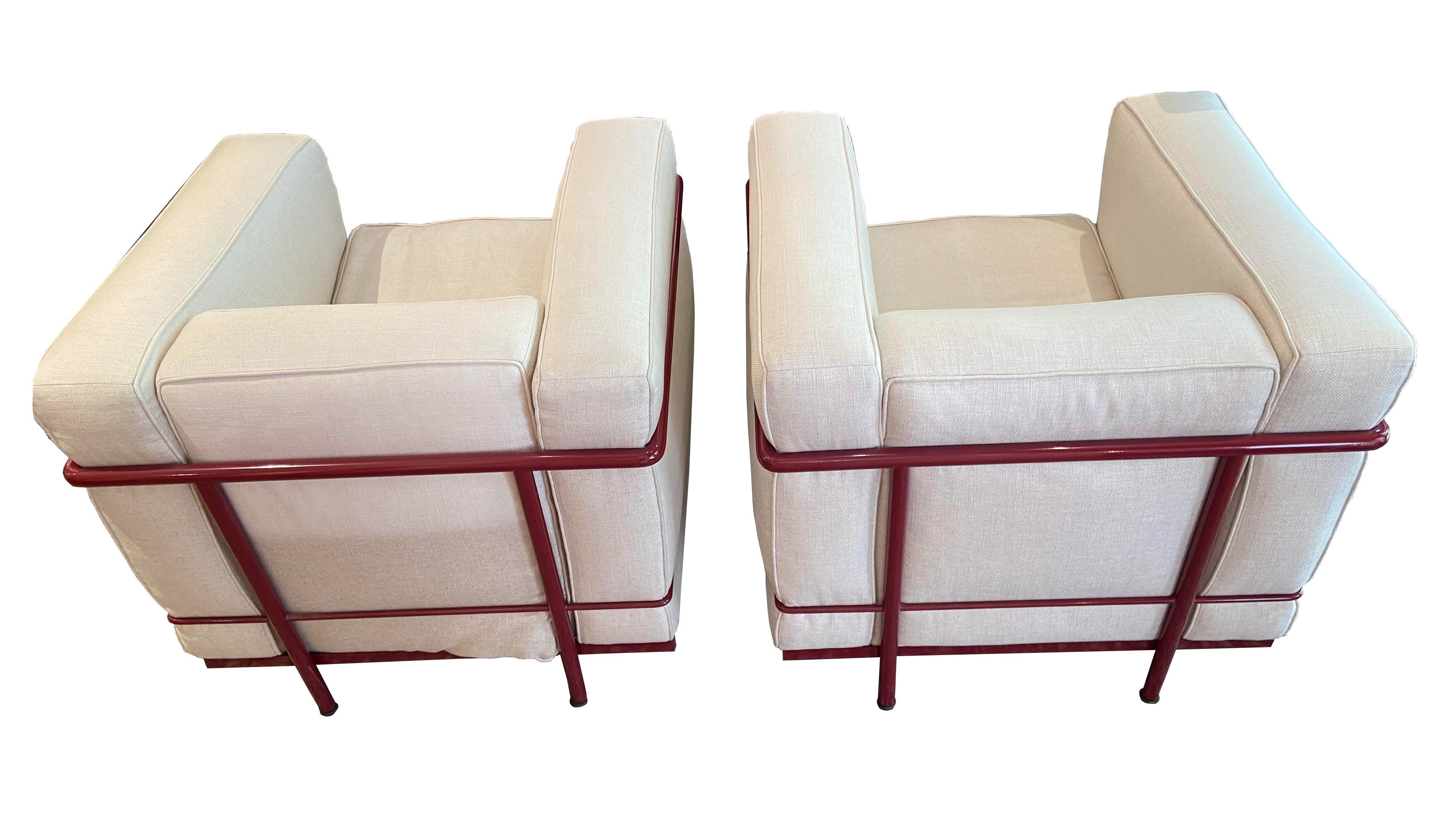 Italian Pair of LC2 armchairs designed by Le Corbusier for Cassina, Circa 1970