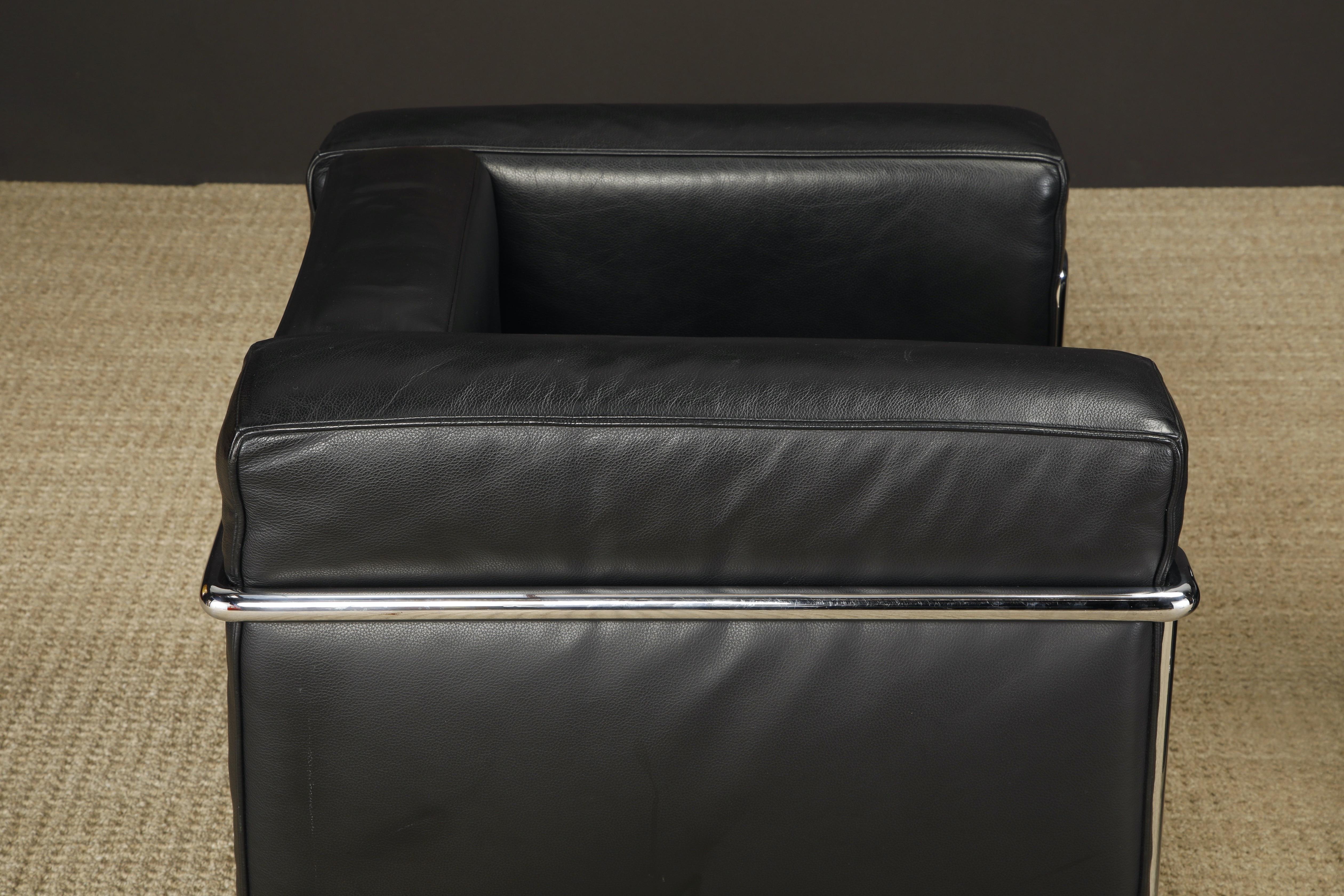 Pair of 'Lc2' Black Leather Club Chairs by Le Corbusier for Cassina, Signed 5