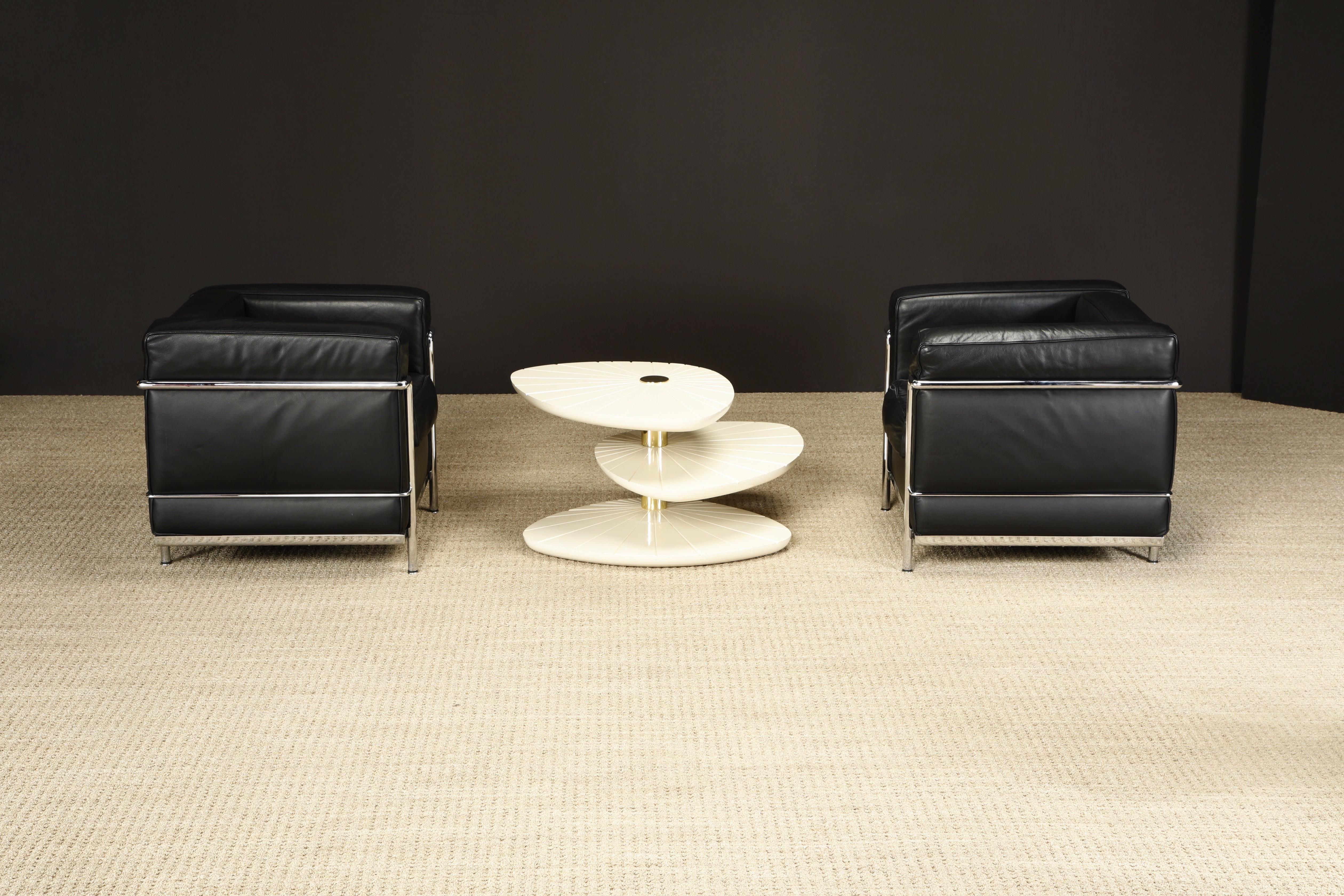 Pair of 'Lc2' Black Leather Club Chairs by Le Corbusier for Cassina, Signed 9
