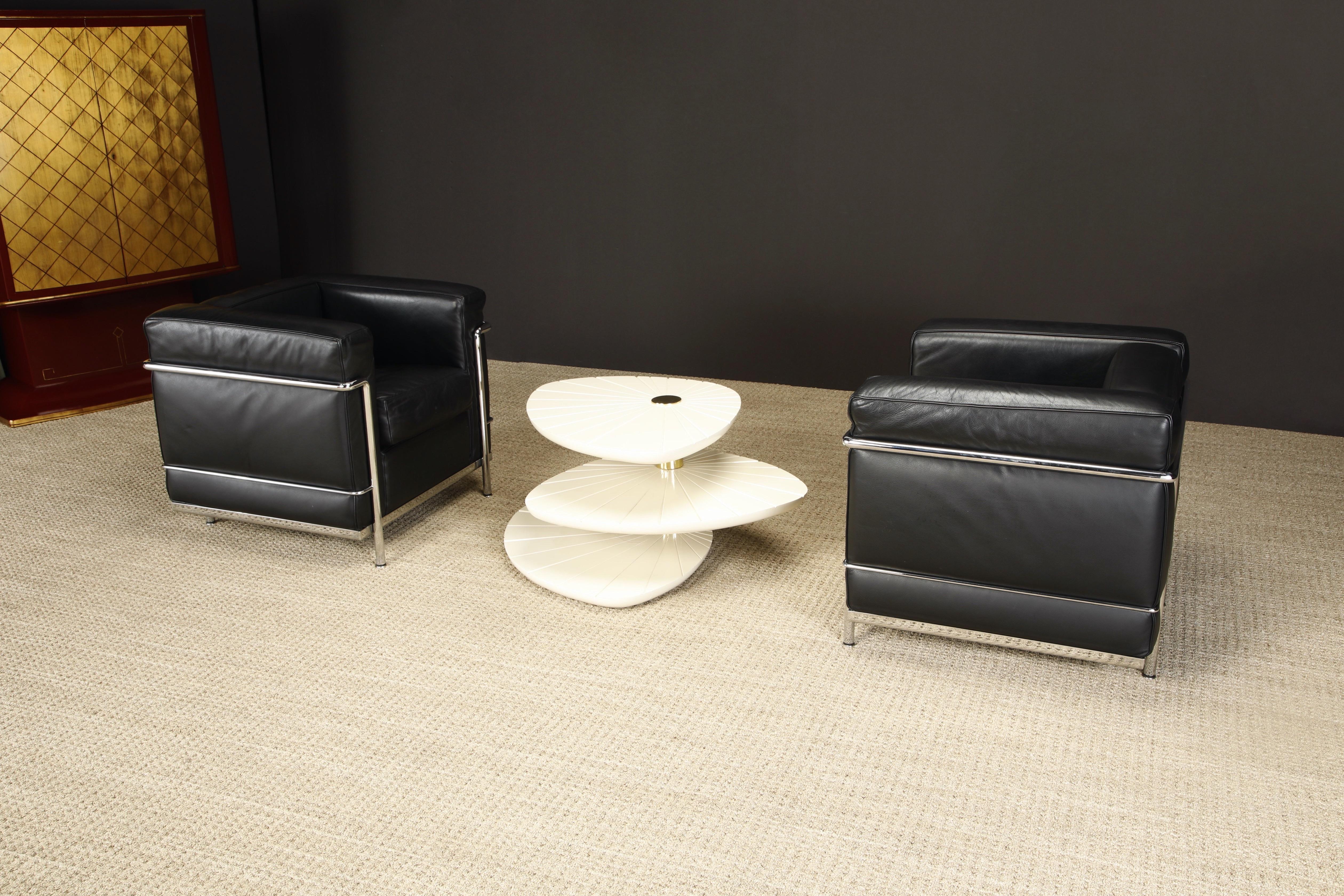 Pair of 'Lc2' Black Leather Club Chairs by Le Corbusier for Cassina, Signed 10