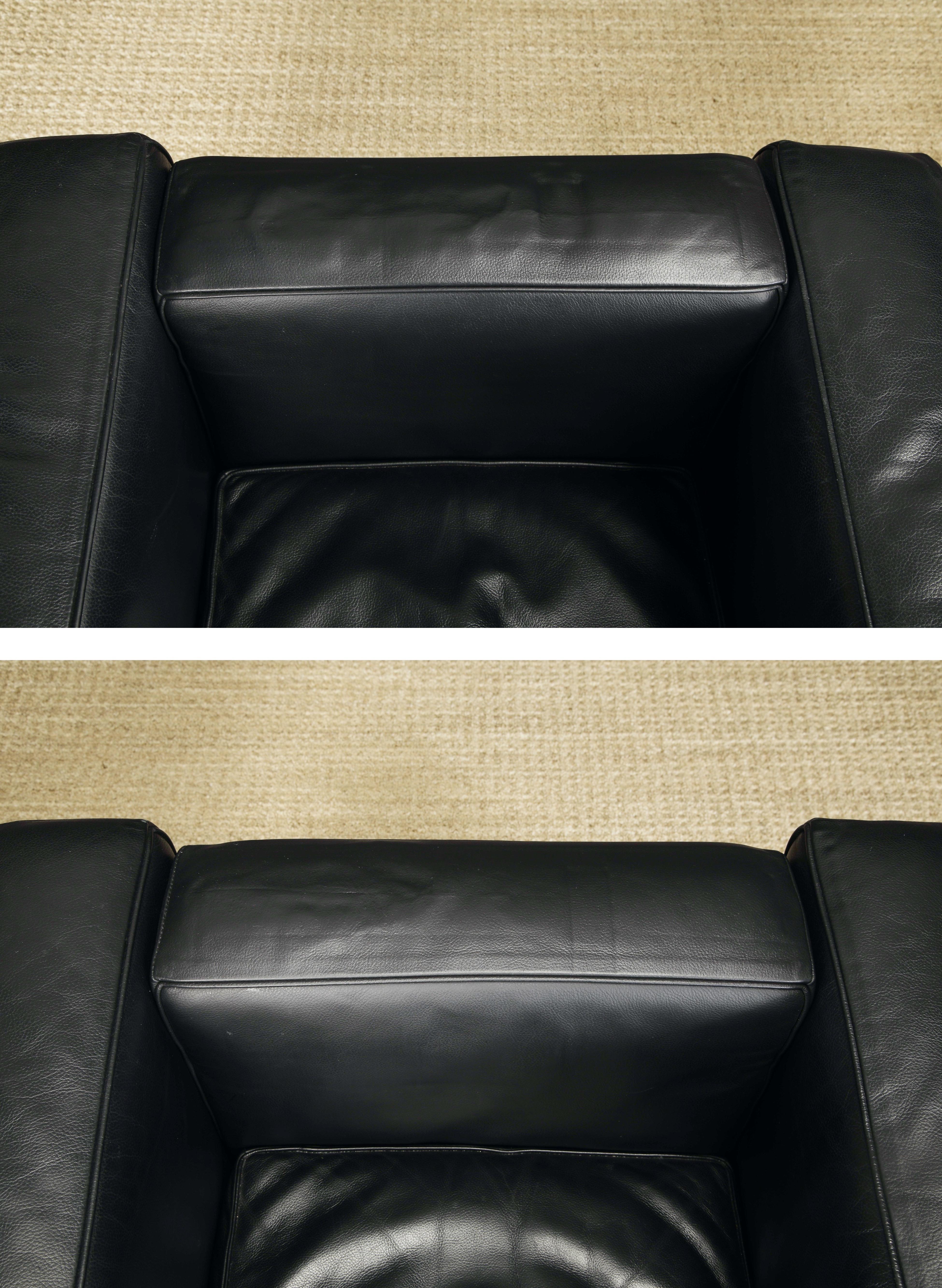 Pair of 'Lc2' Black Leather Club Chairs by Le Corbusier for Cassina, Signed 11