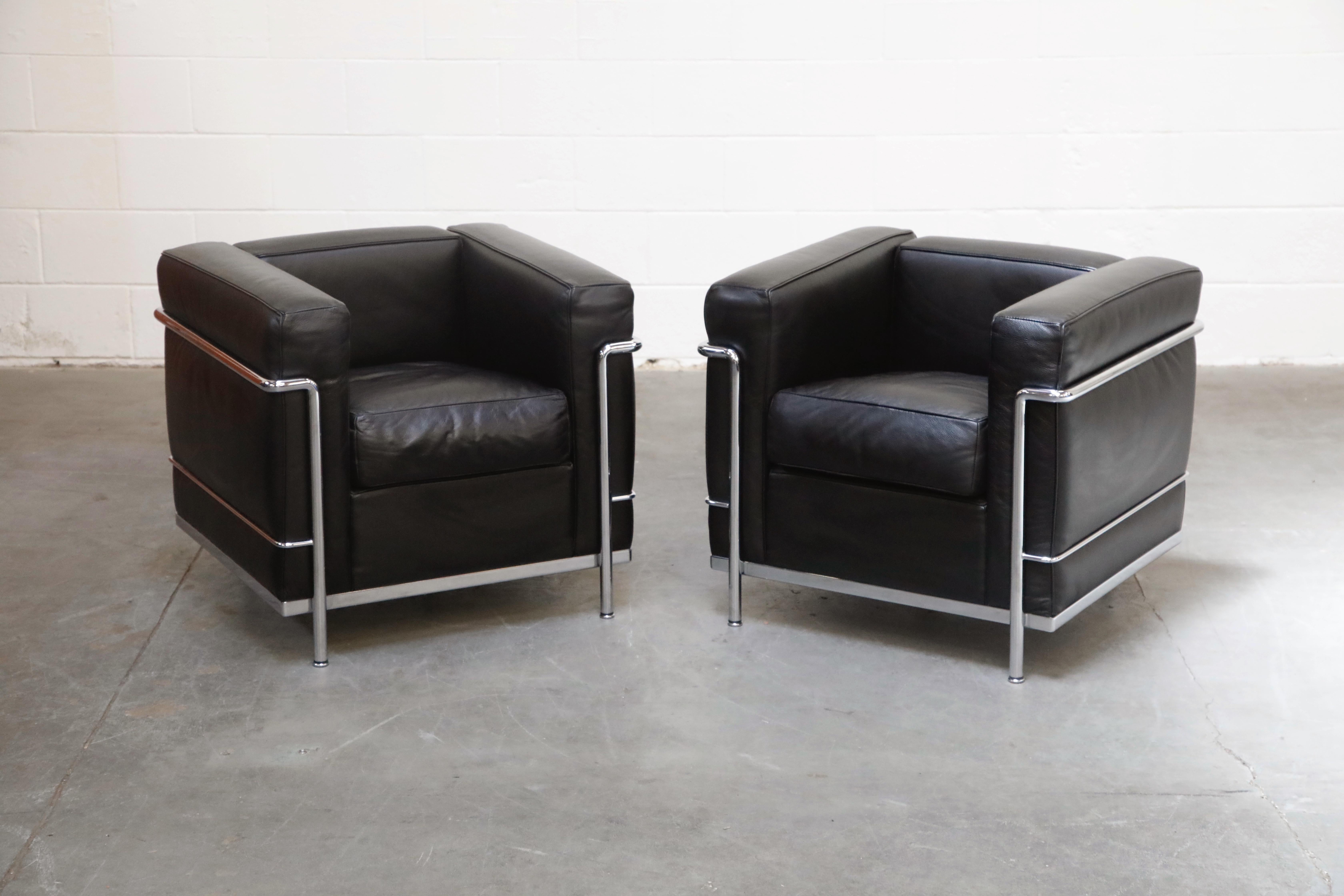 Italian Pair of 'LC2' Club Chairs by Le Corbusier for Cassina, Signed