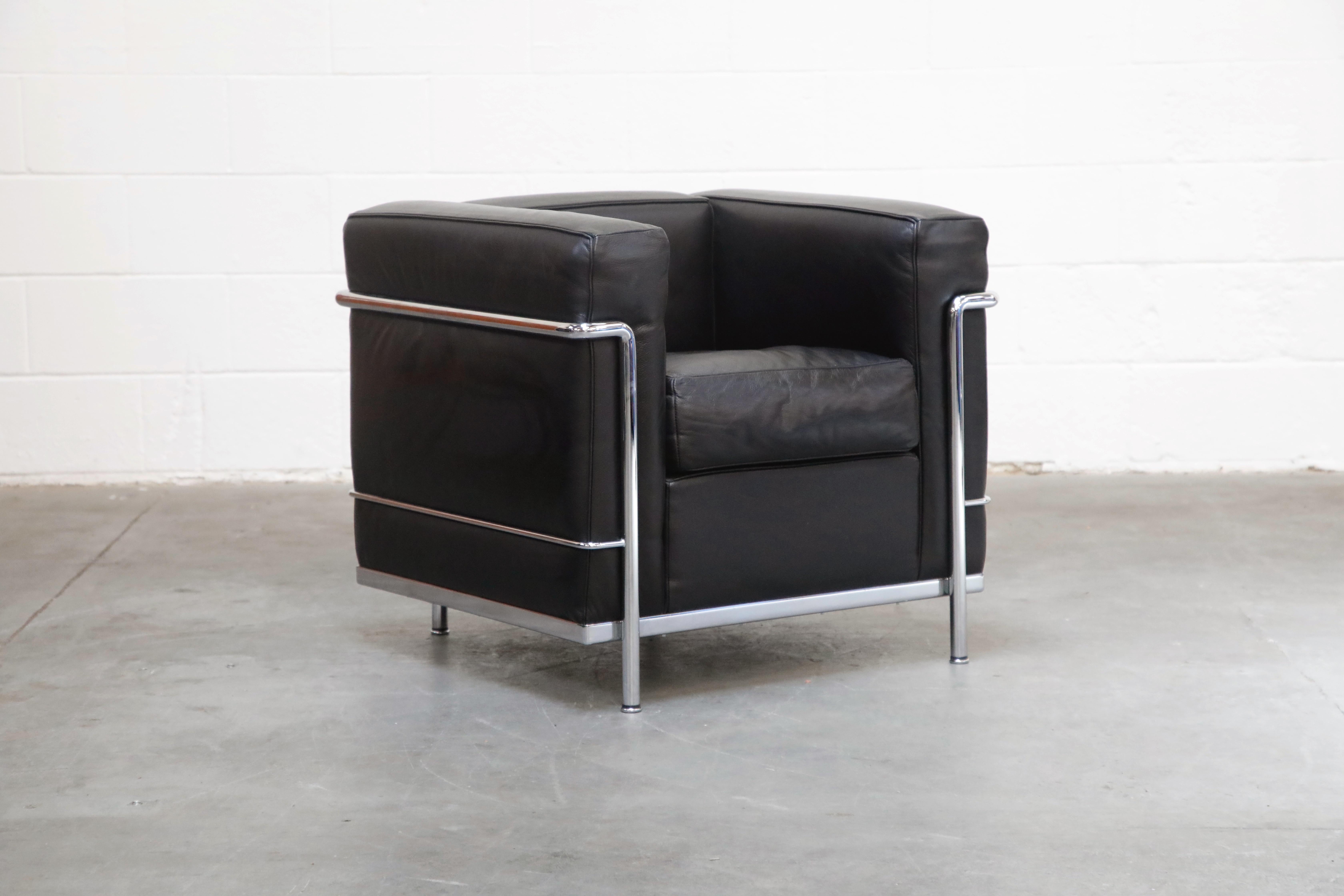 Leather Pair of 'LC2' Club Chairs by Le Corbusier for Cassina, Signed